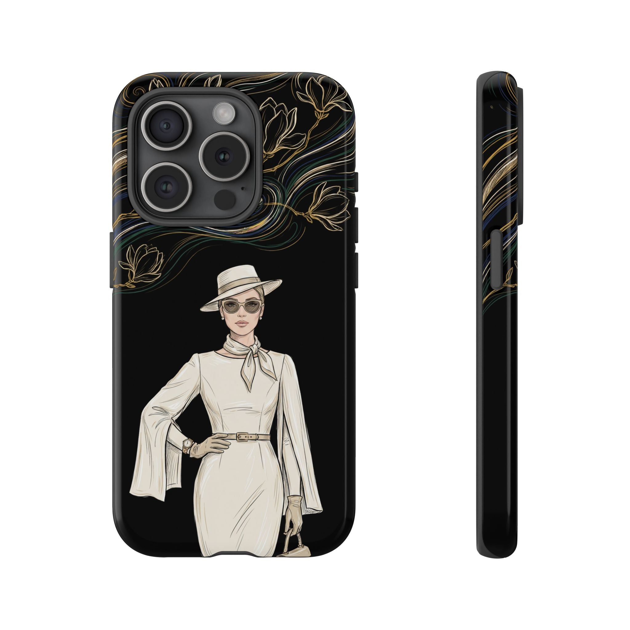 iPhone Case | Elegant Vintage Lady with Gold Floral Swirls