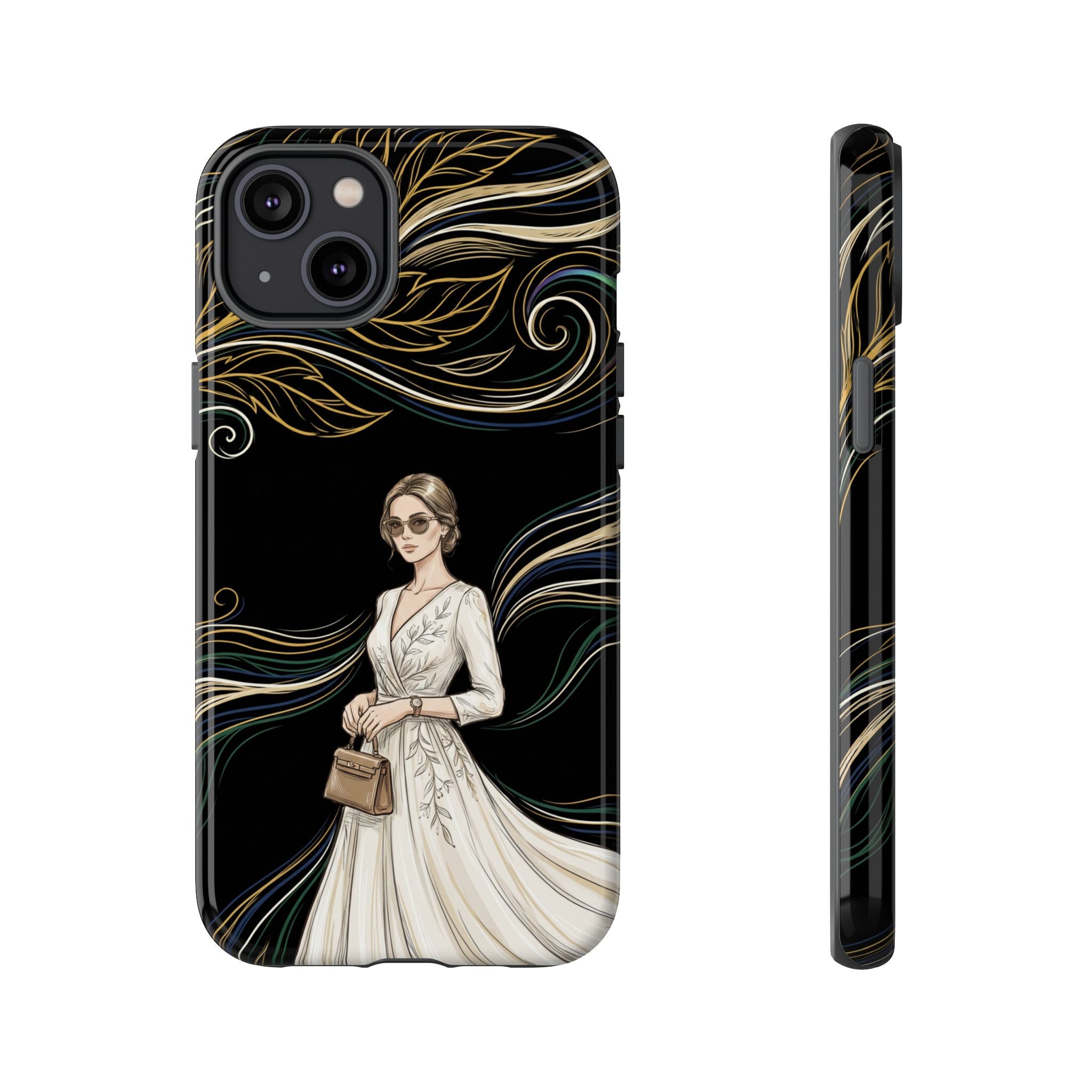 Elegant Woman Illustration iPhone Case | Vintage Bride in Flowing Gown