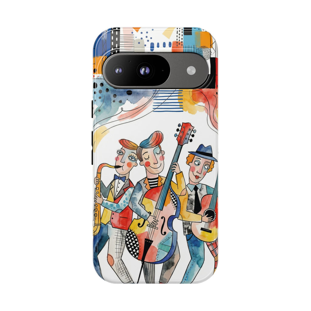 Musical Trio Illustrated Google Pixel Phone Case | Colorful Jazz Band Art Phone Cover