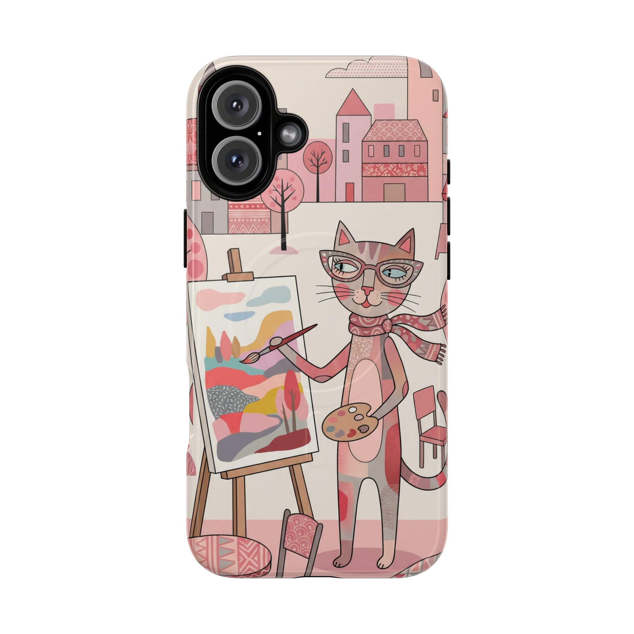 Artistic Cat MagSafe iPhone Case | Painter Kitty Illustration Tough Case