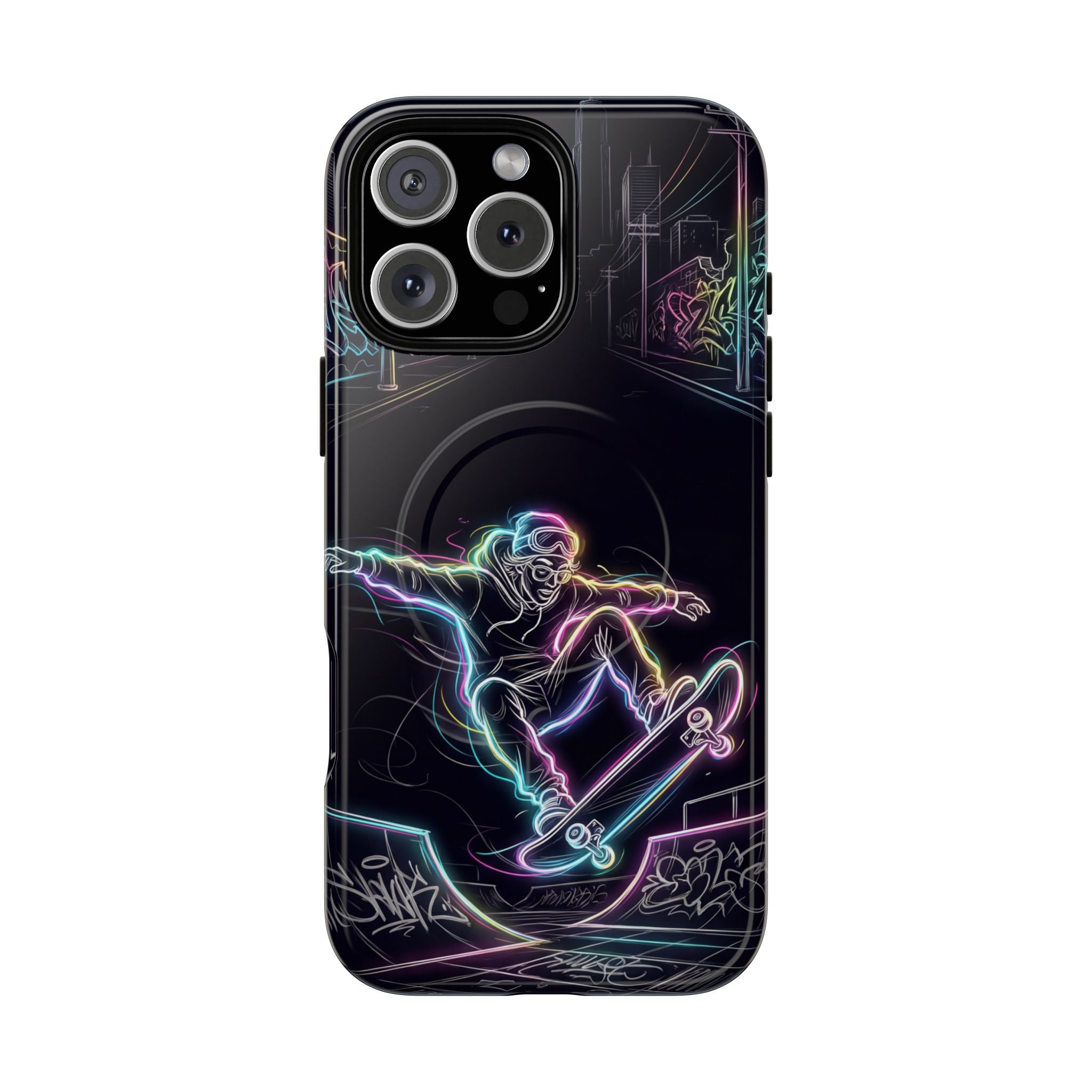 Neon Skateboard MagSafe iPhone Case | Glow Skatepark Protective Cover