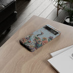 Custodia Resistente per Google Pixel Gru Floreale | Protezione Vintage con Uccello Ricamato