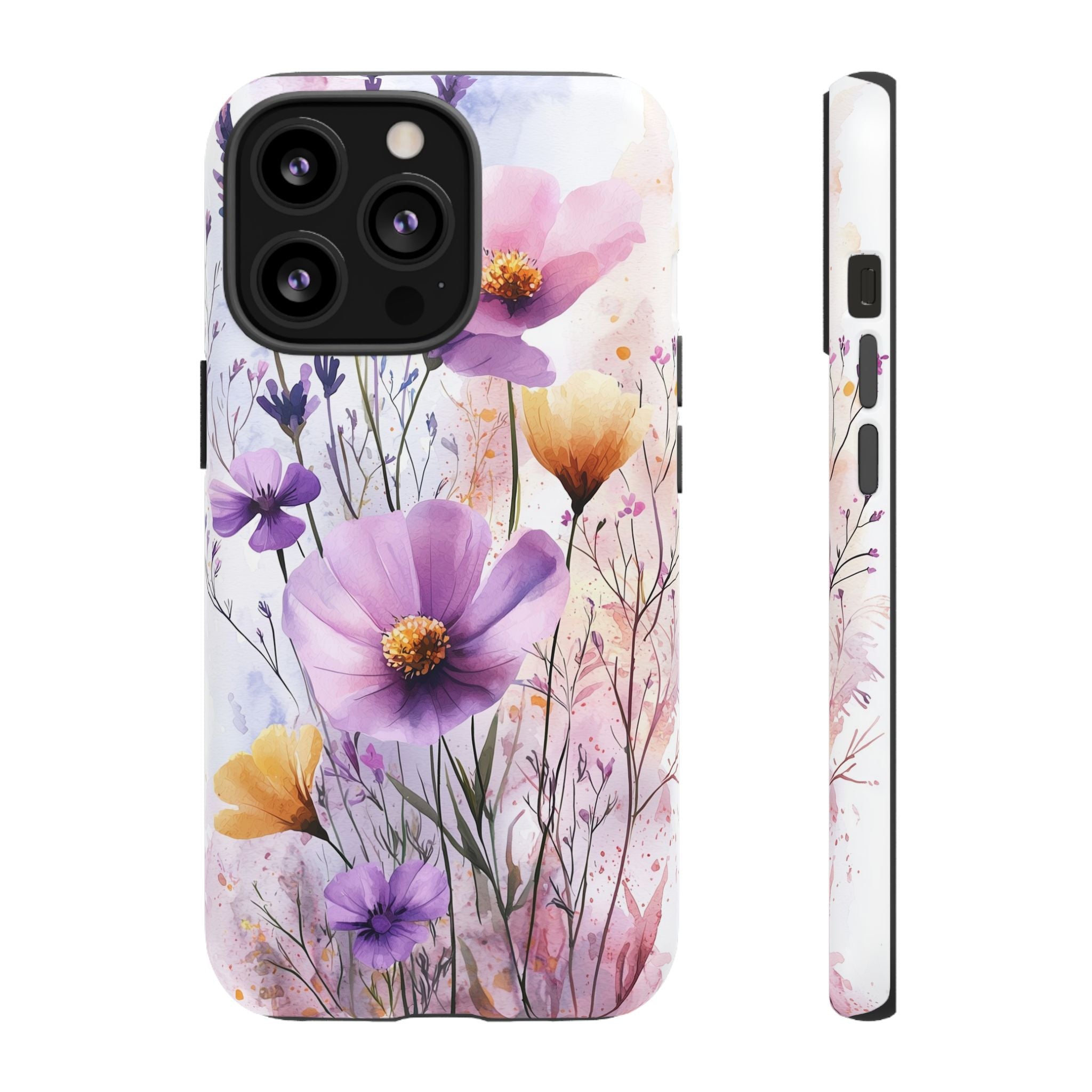 Floral Watercolour Tough iPhone Case | Purple & Yellow Wildflowers
