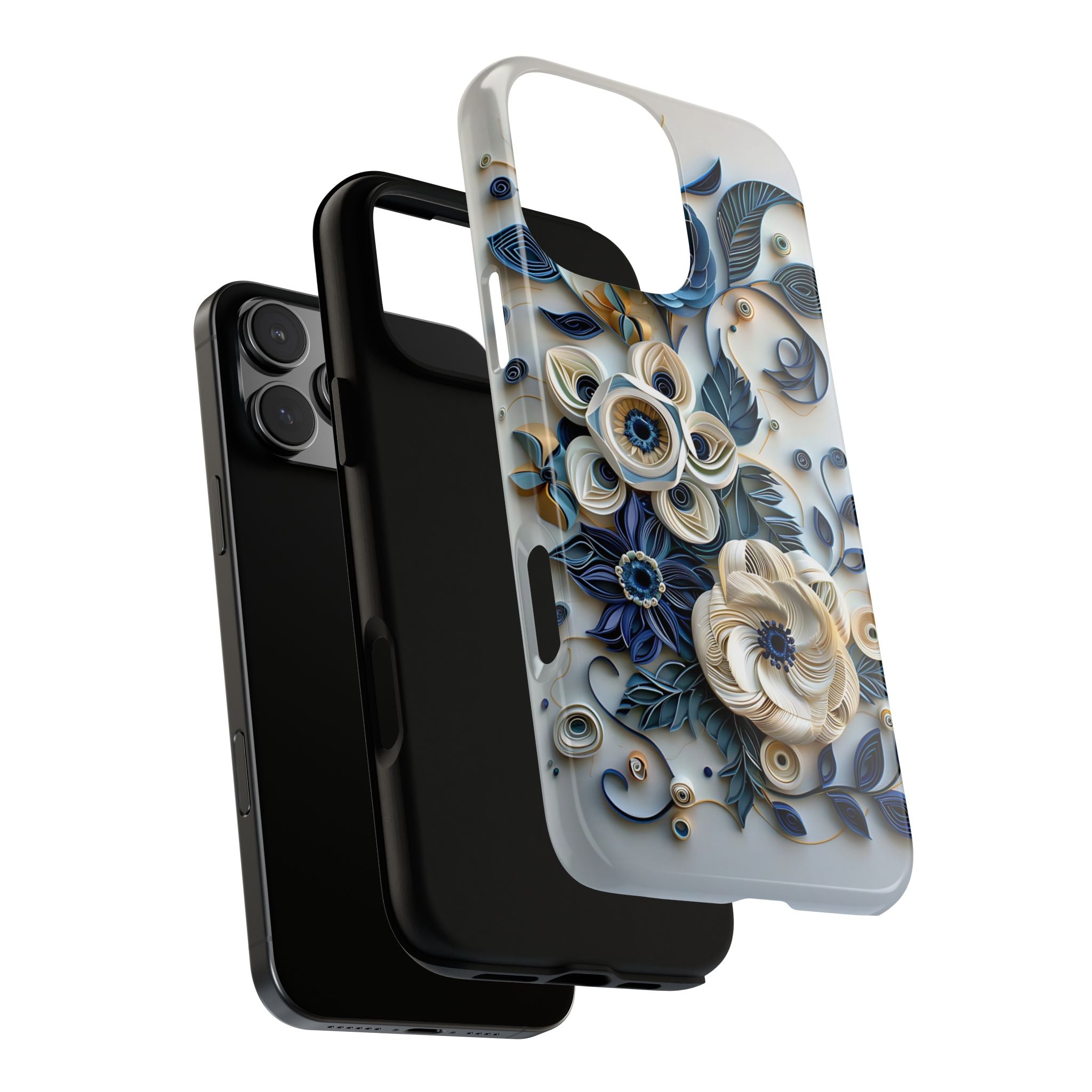 Floral Quilled Art iPhone Case — Blue & Cream Decorative Protection