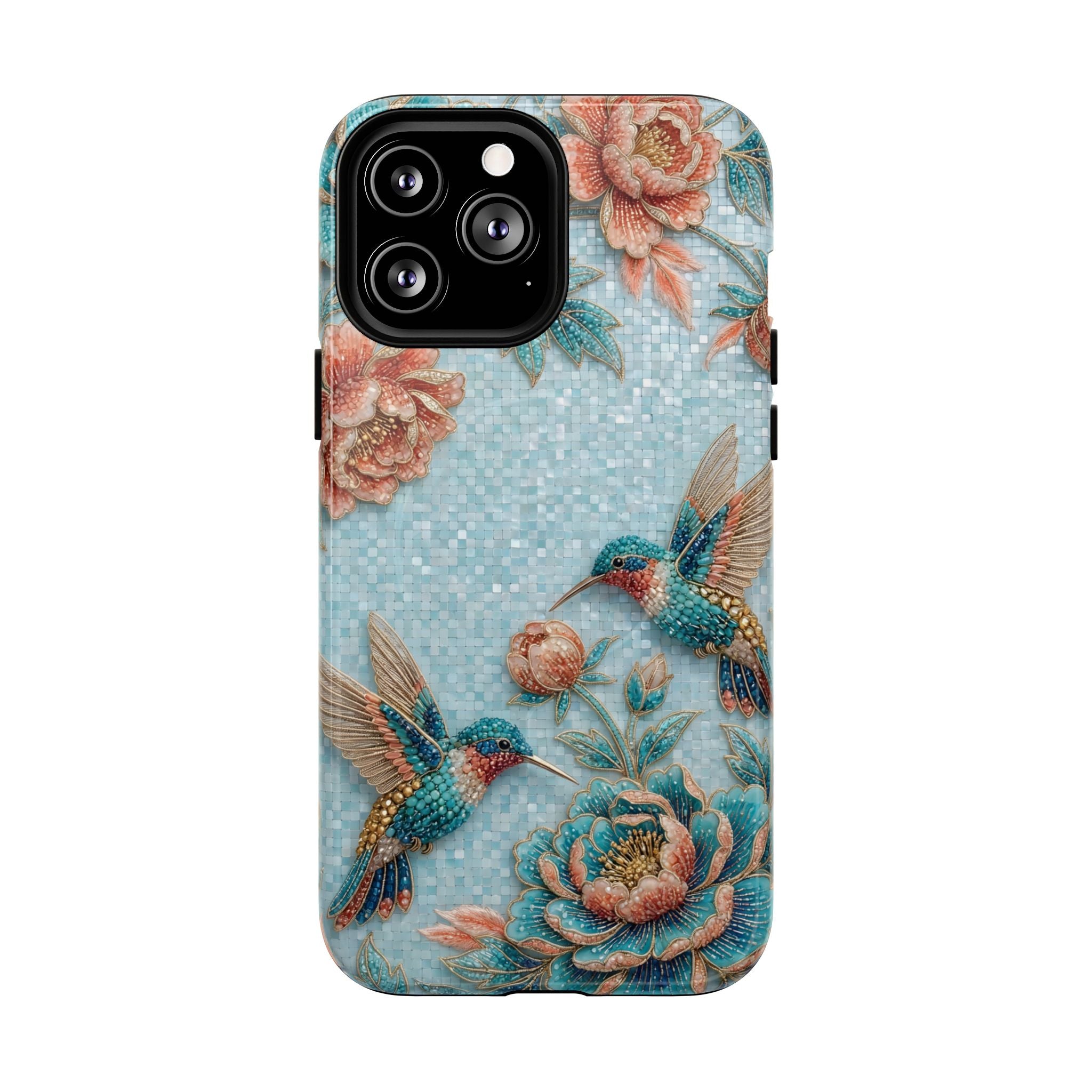 Hummingbird Floral Tough MagSafe iPhone Case | Vintage Blue Garden Design