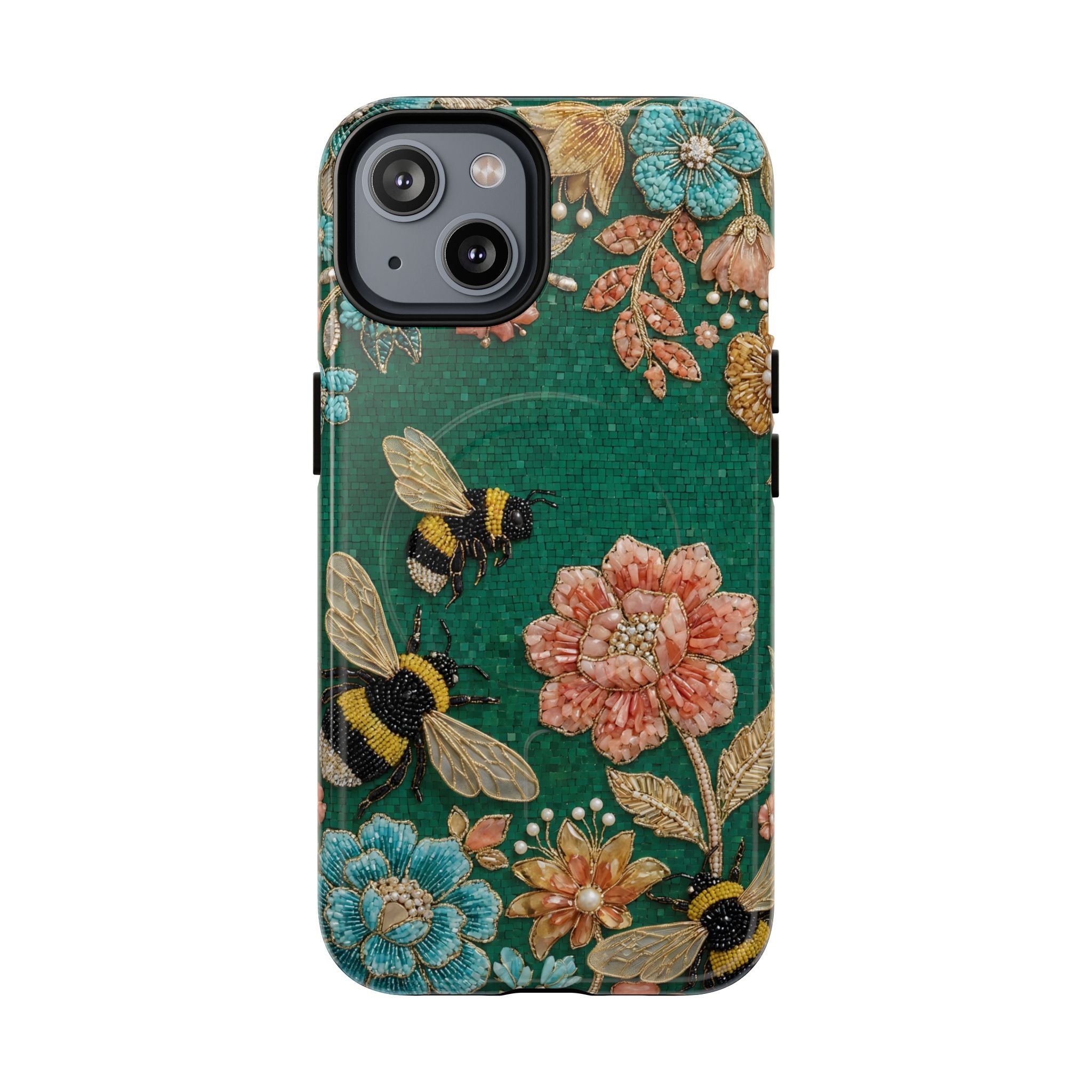 Floral Bumblebee Tough MagSafe iPhone Case | Protective Botanical Phone Cover