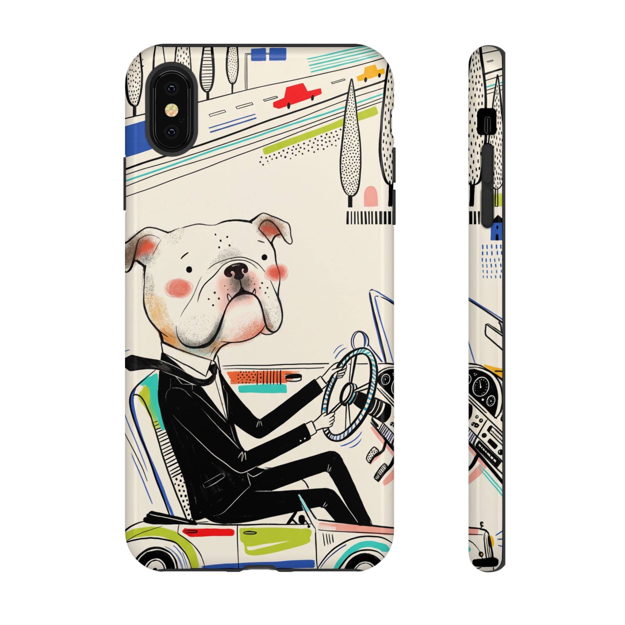 Bulldog Driver iPhone Case | Cute Retro Dog Illustration