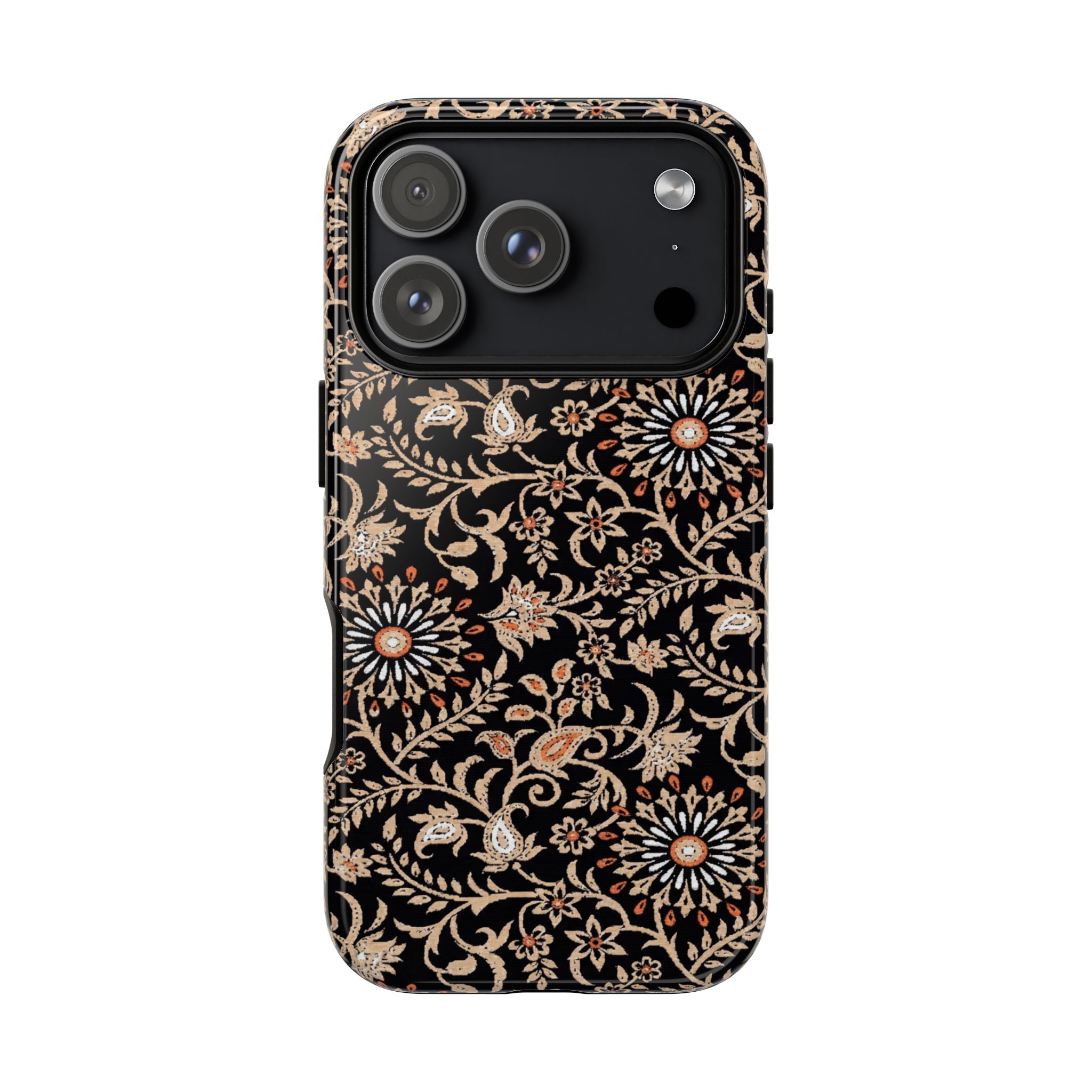 Batik Floral Black Ornate Daisies Tough iPhone Case