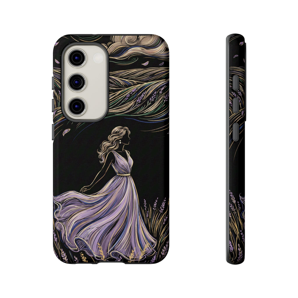 Cover per telefono Samsung Galaxy Lavander Breeze | Elegante protezione floreale con donna danzante