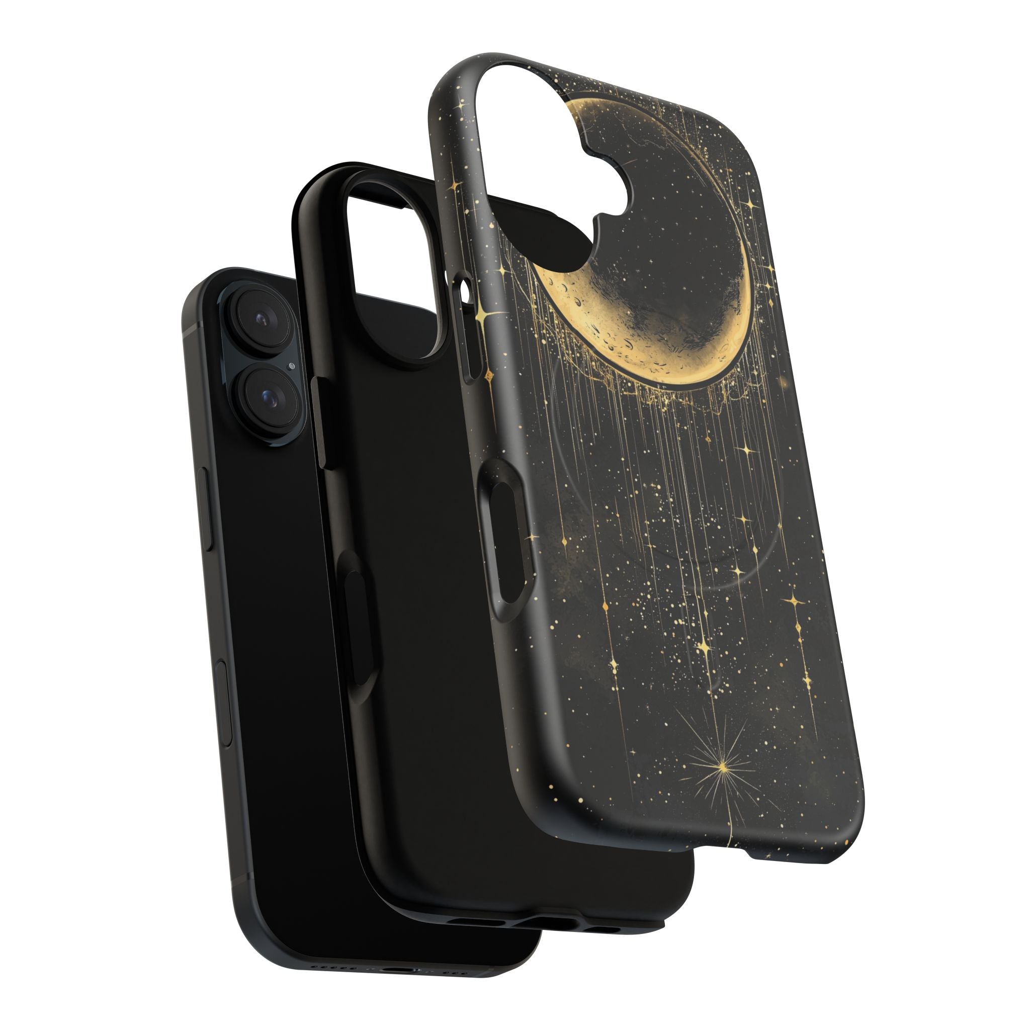 Moonlit Crescent Tough MagSafe iPhone Case | Gold Stars Night Sky
