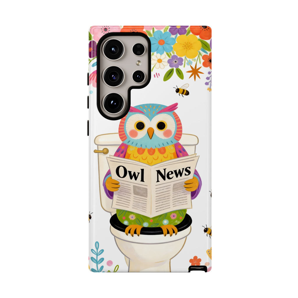 Owl News Floral Samsung Galaxy Phone Case | Cute Owl Reading Newspaper on Toilet