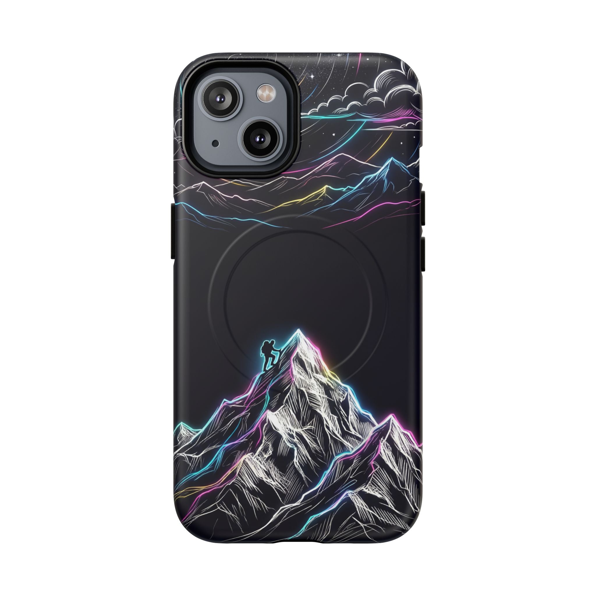 Mount Everest Neon MagSafe iPhone Case | Dark Cosmic Climber Protective Cover