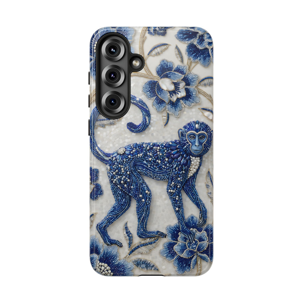 Cover per Samsung Galaxy Scimmia Zodiaco Cinese | Custodia protettiva Arte Porcellana Blu e Bianca | Regalo Anno della Scimmia