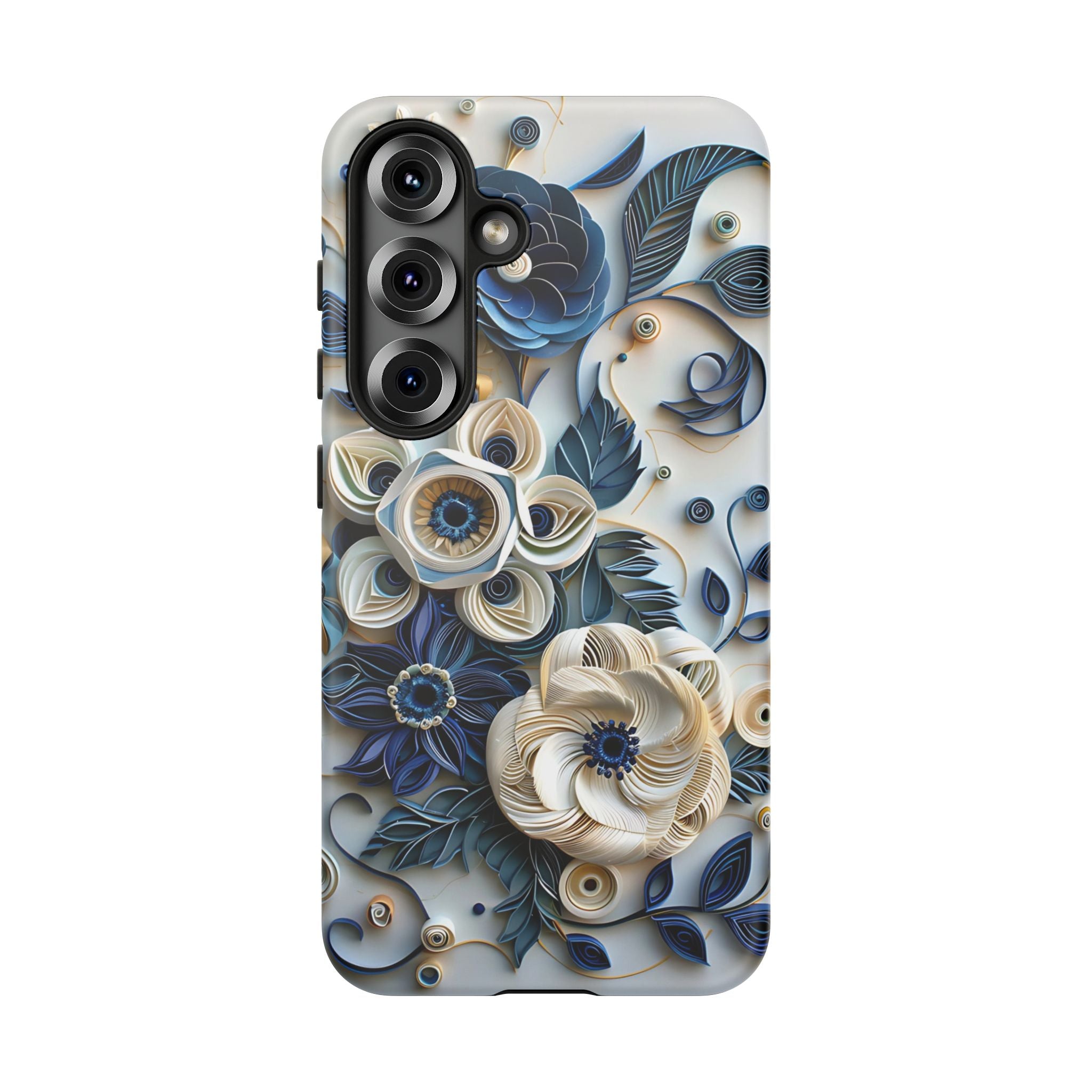 Floral Quilled Art Samsung Galaxy Case — Blue & Cream Decorative Protection