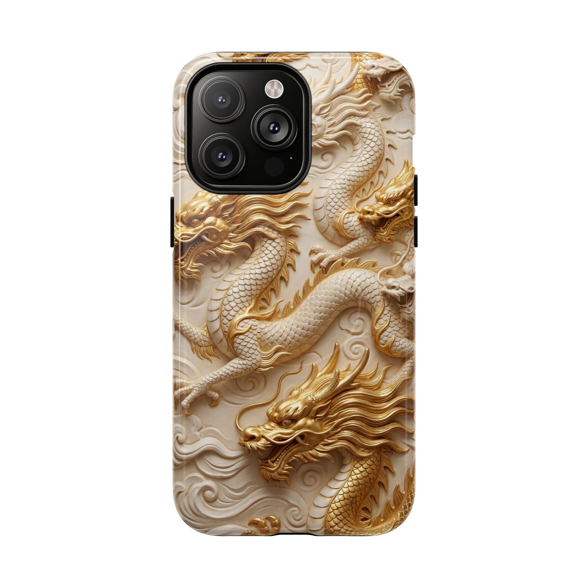 Dragon Relief Tough MagSafe Phone Case — Gold Carved Dragon Design