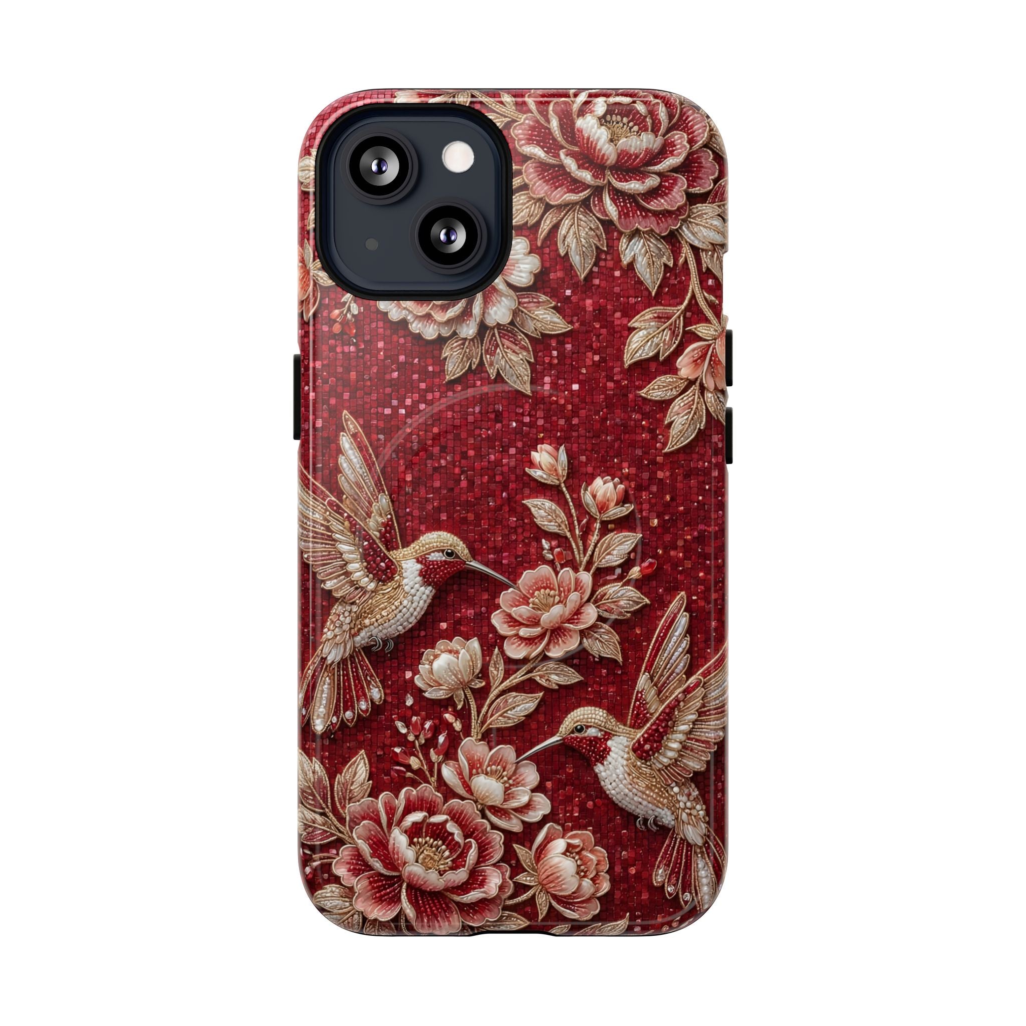 Floral Hummingbird Tough Case | Vintage Red MagSafe iPhone Case