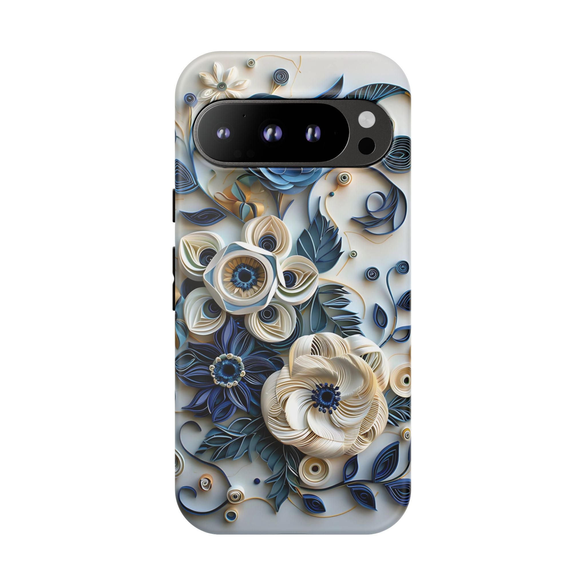 Floral Quilled Art Google Pixel Case — Blue & Cream Decorative Protection