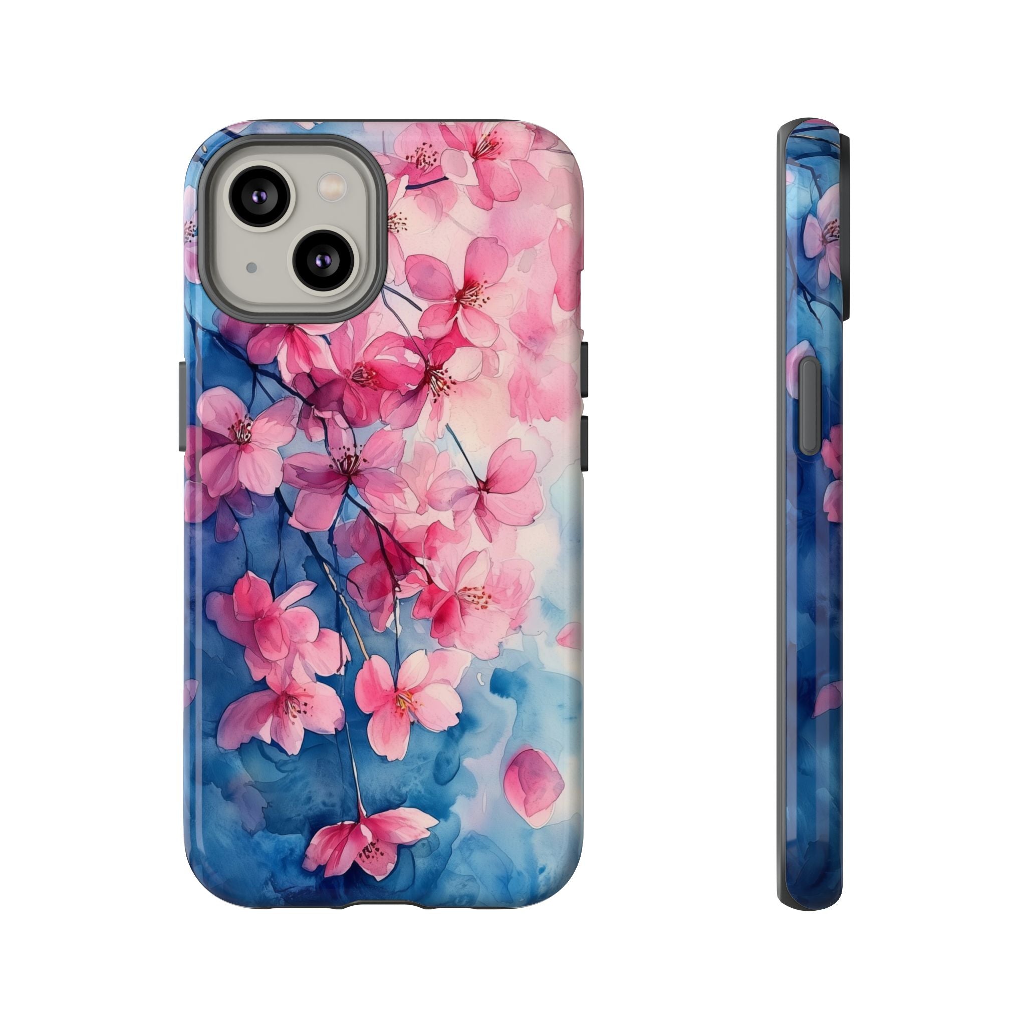 Floral Cherry Blossom iPhone Case | Pink Blue Watercolour
