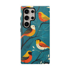 Bird Pattern Tough Samsung Galaxy Phone Case | Colourful Songbirds on Teal Background