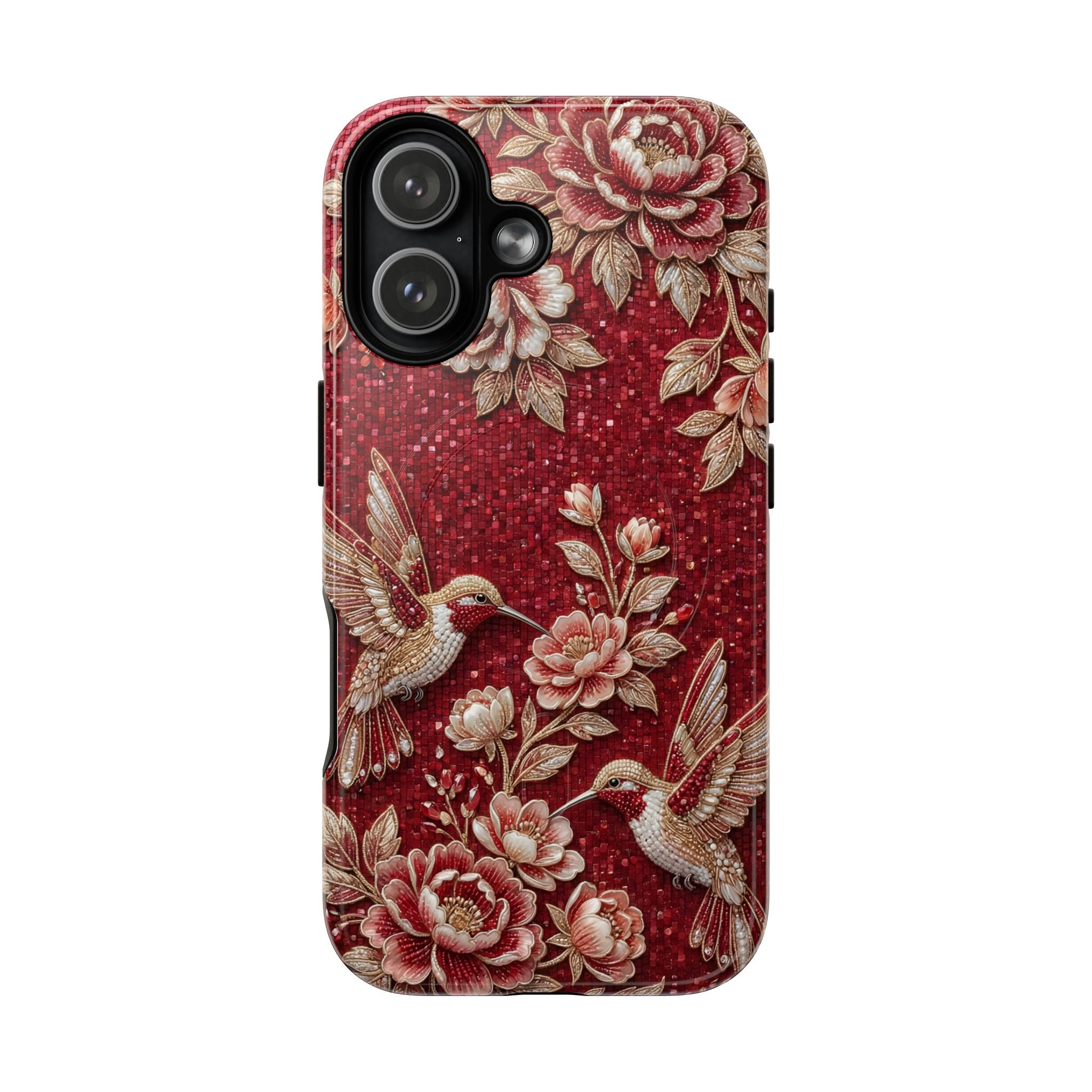 Floral Hummingbird Tough Case | Vintage Red MagSafe iPhone Case