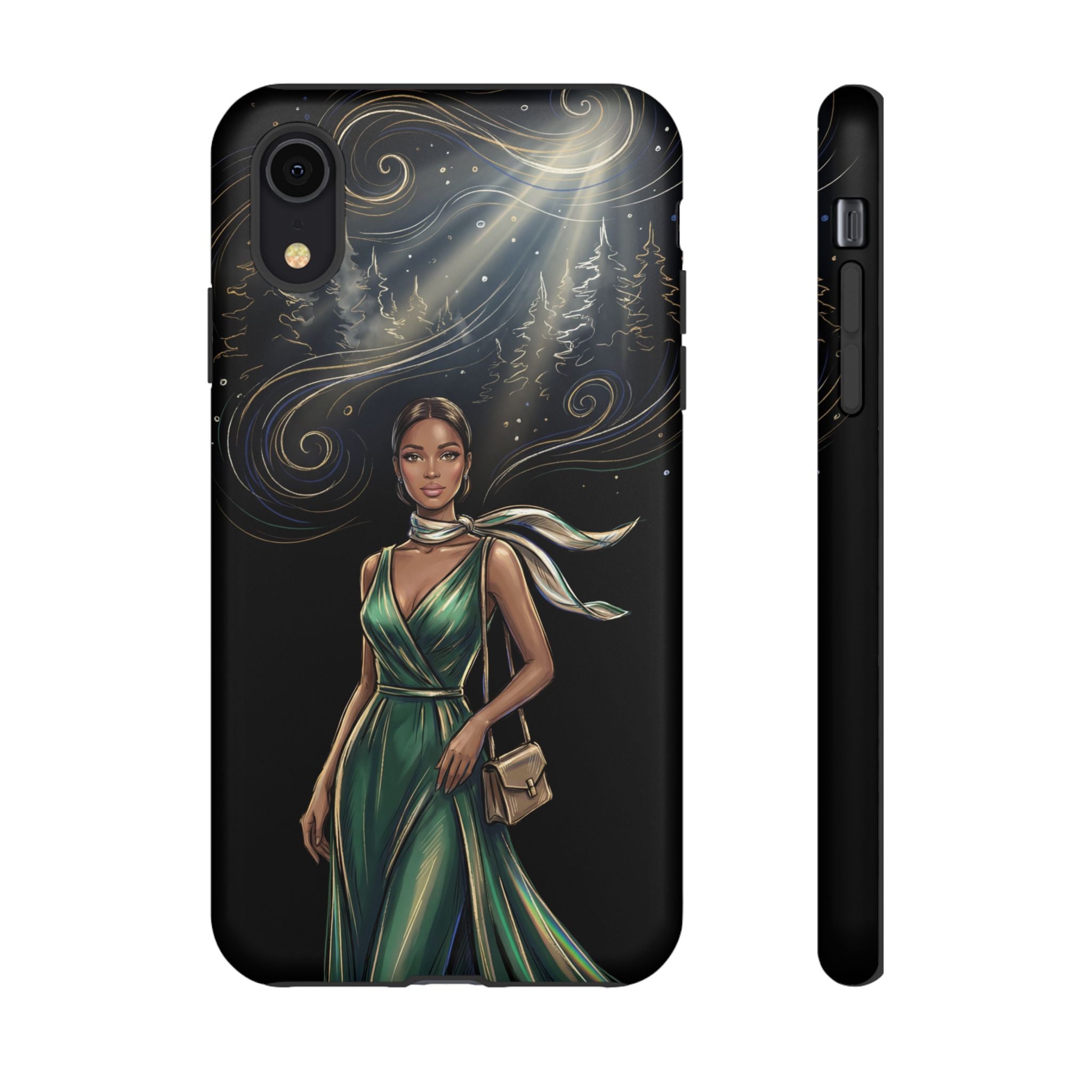 Elegant Woman in Green Dress Art Protective Tough iPhone Case