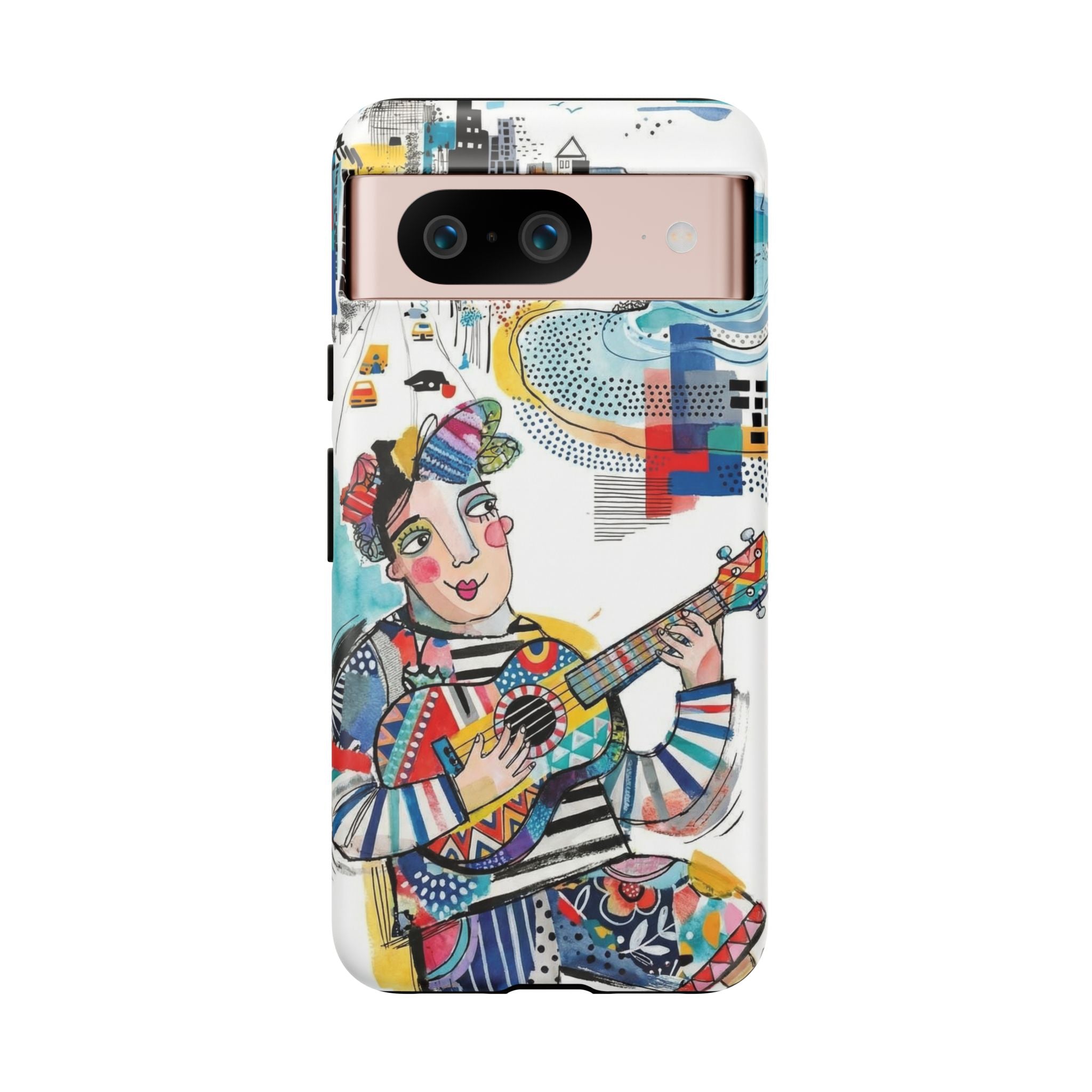 Artistic Musician Google Pixel Phone Case | Colorful Guitar Cityscape Tough Case
