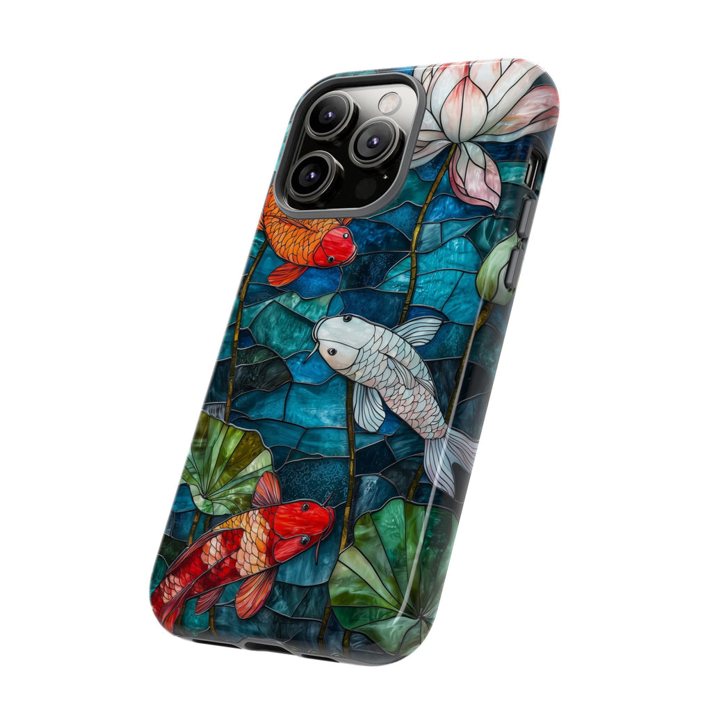 Koi Pond Tough iPhone Case — Stained Glass Lotus & Koi Design