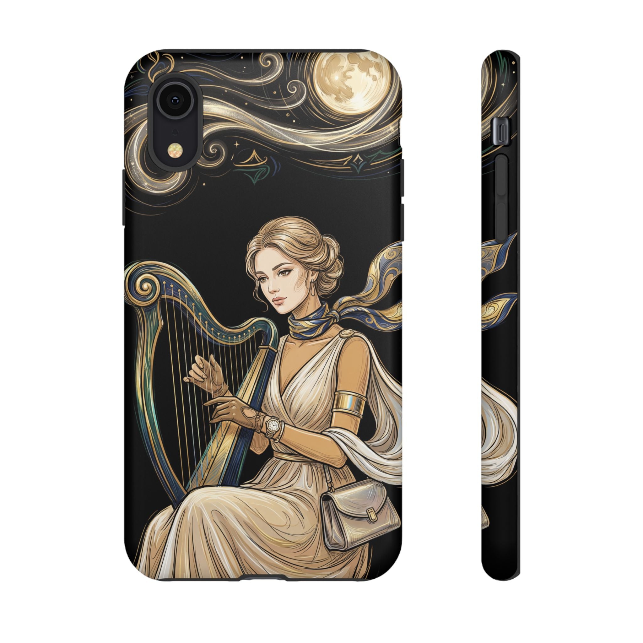 Moonlit Harp iPhone Case | Vintage Goddess Musician Art