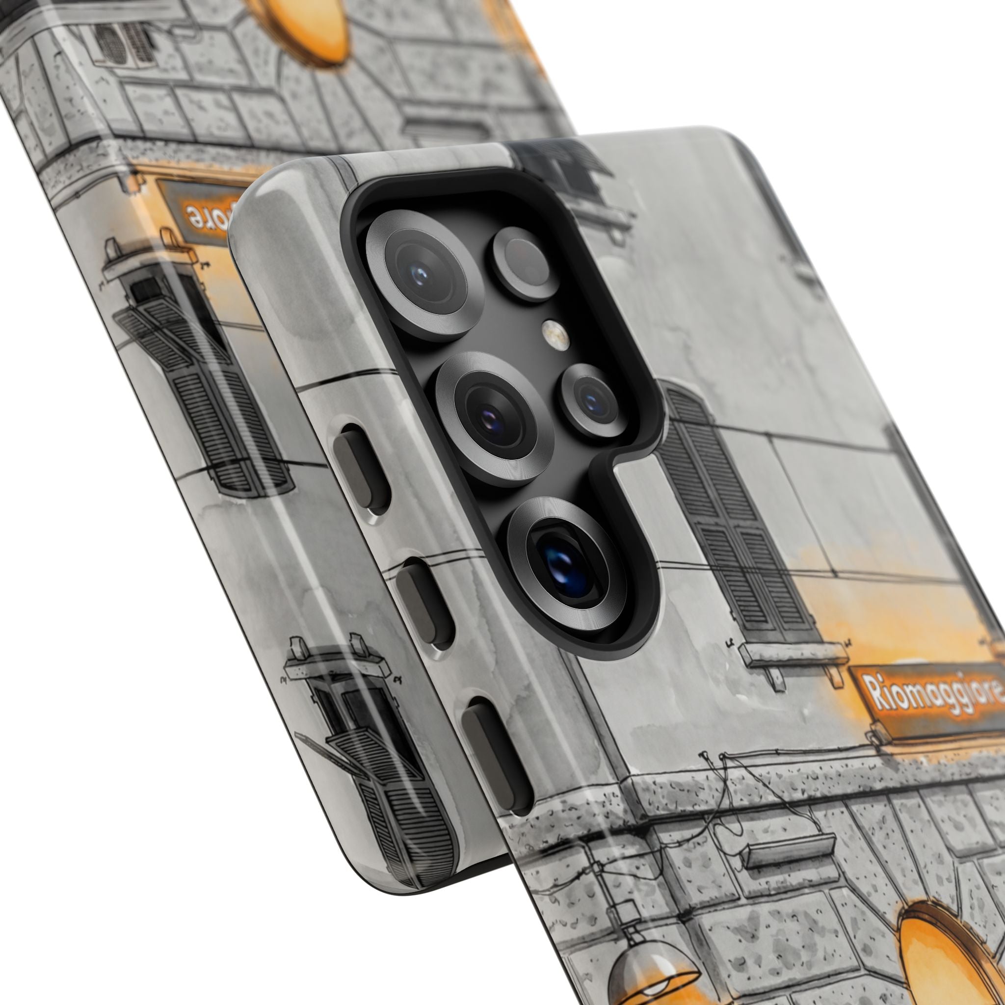 Cinque Terre Train Station Samsung Galaxy Case | Black & White Sketch with Warm Yellow Accents