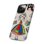 Cute Dachshund Dog Illustration iPhone Case | Colorful Whimsical Book & Bird Design