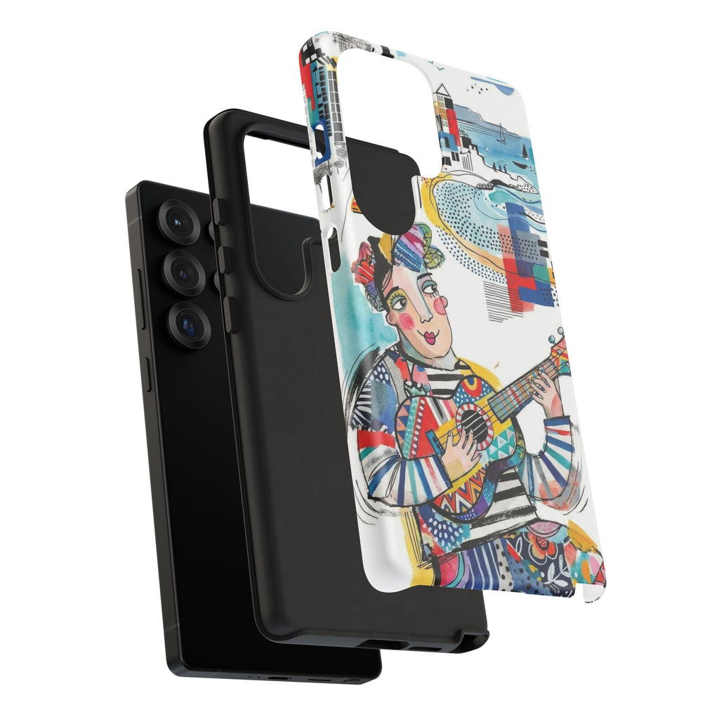 Artistic Musician Samsung Galaxy Phone Case | Colorful Guitar Cityscape Tough Case