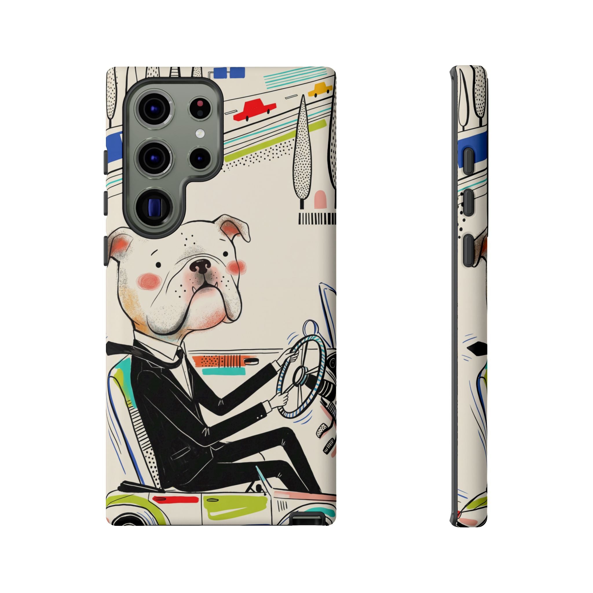 Bulldog Driver Samsung Galaxy Phone Case | Cute Retro Dog Illustration