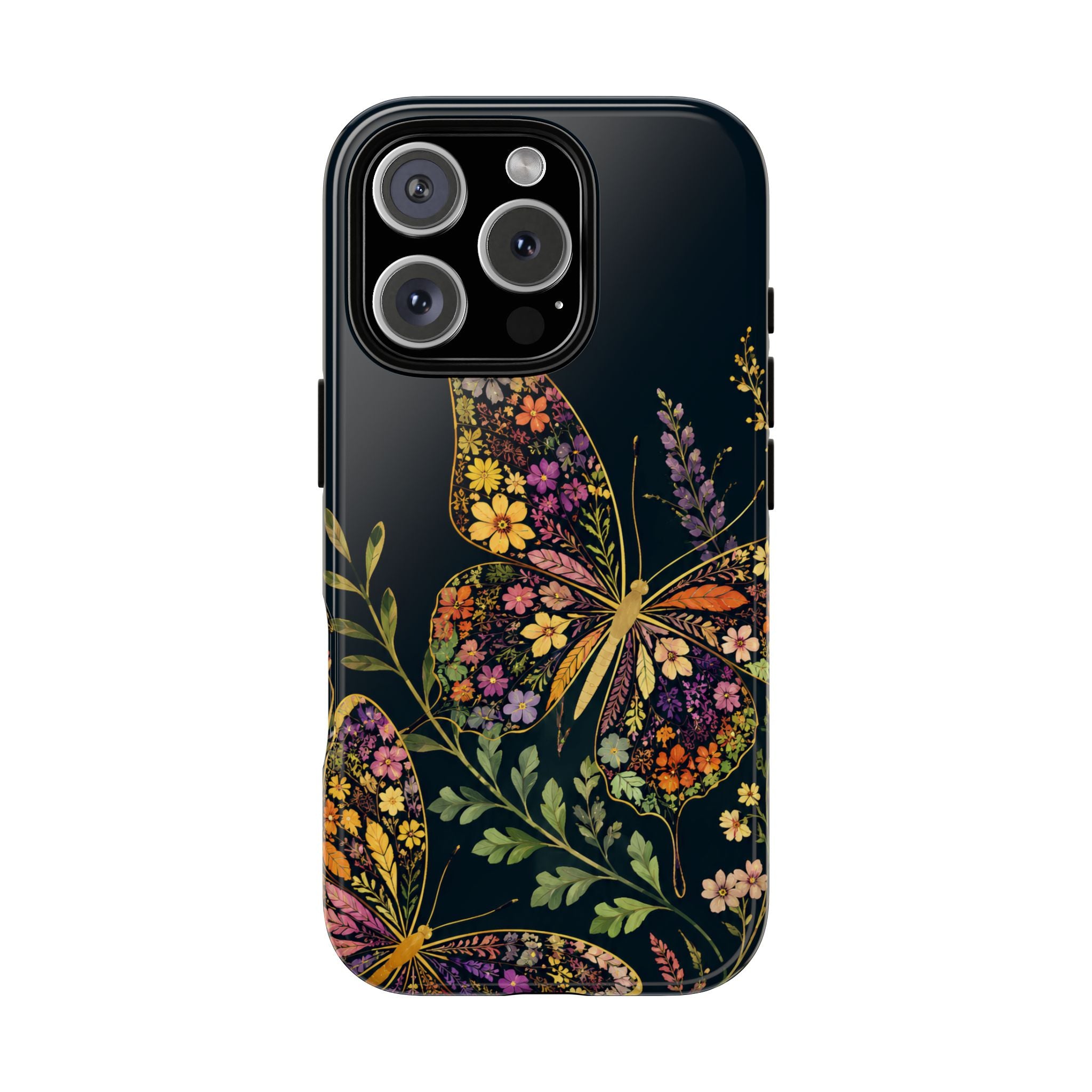 Floral Butterfly Tough iPhone Case | Cute Cottagecore Gold Lavender Cover