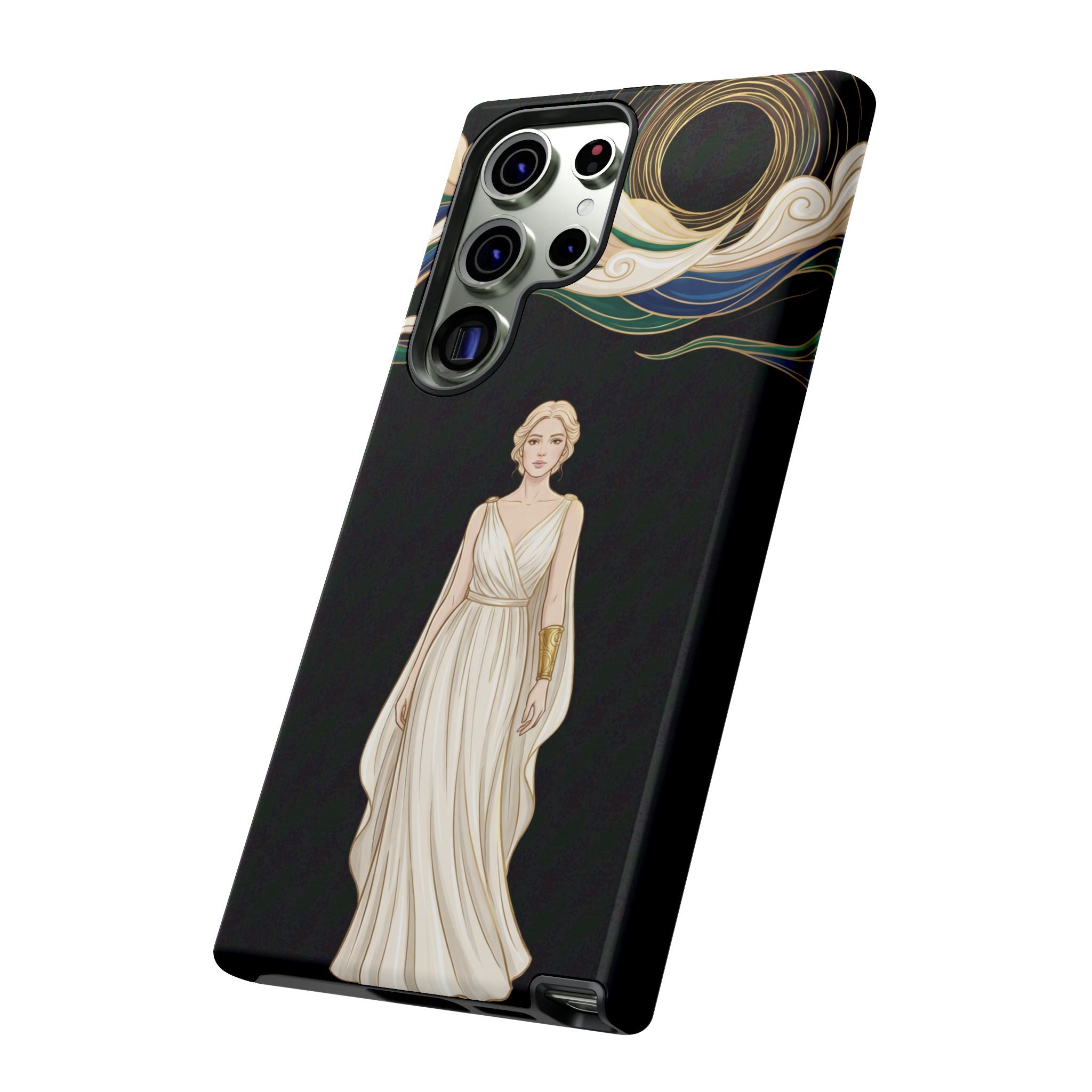 Art Nouveau Goddess Samsung Galaxy Phone Case | Elegant Woman Illustration on Black