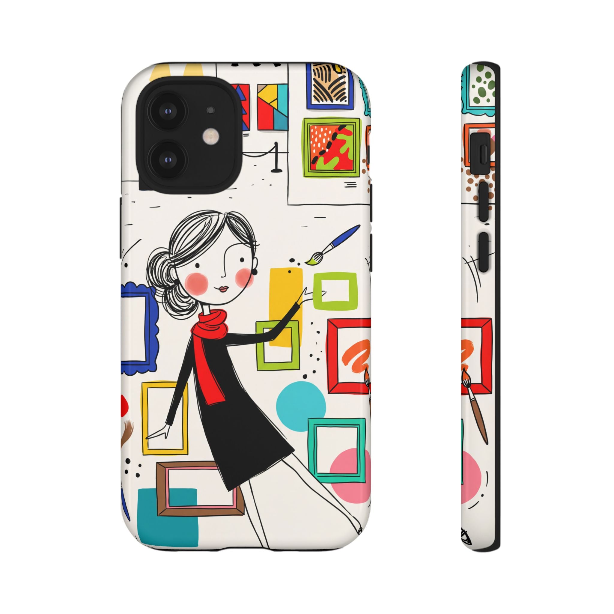 Art Gallery Illustration iPhone Case | Cute Woman with Frames Design