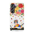 Floral Rainbow Cat Tough Samsung Galaxy Phone Case — Colorful Pilates Cat Design