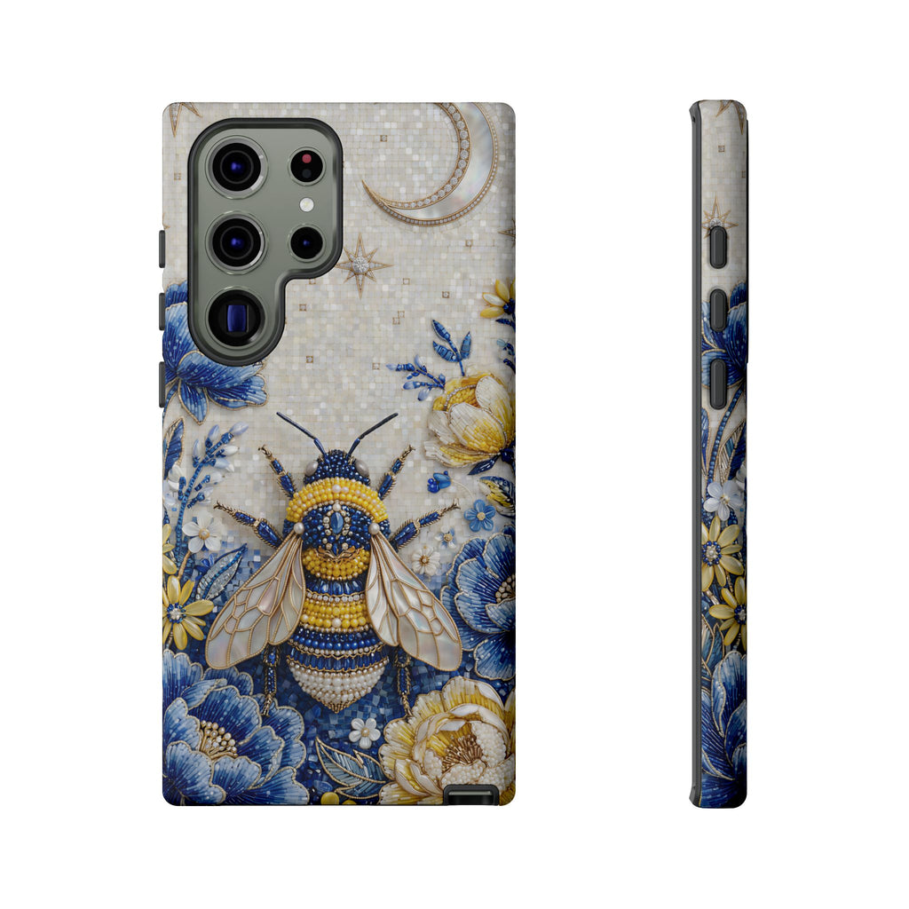 Floral Bee Tough Samsung Galaxy Phone Case | Blue & Yellow Moon Garden Design