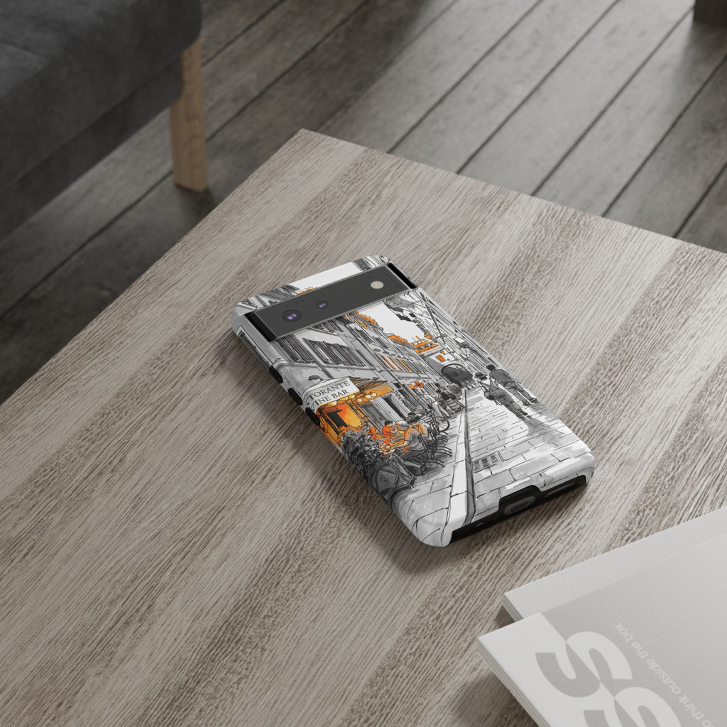 Cover Google Pixel Italy Street | Schizzo vintage di caffè italiano con dettagli arancioni