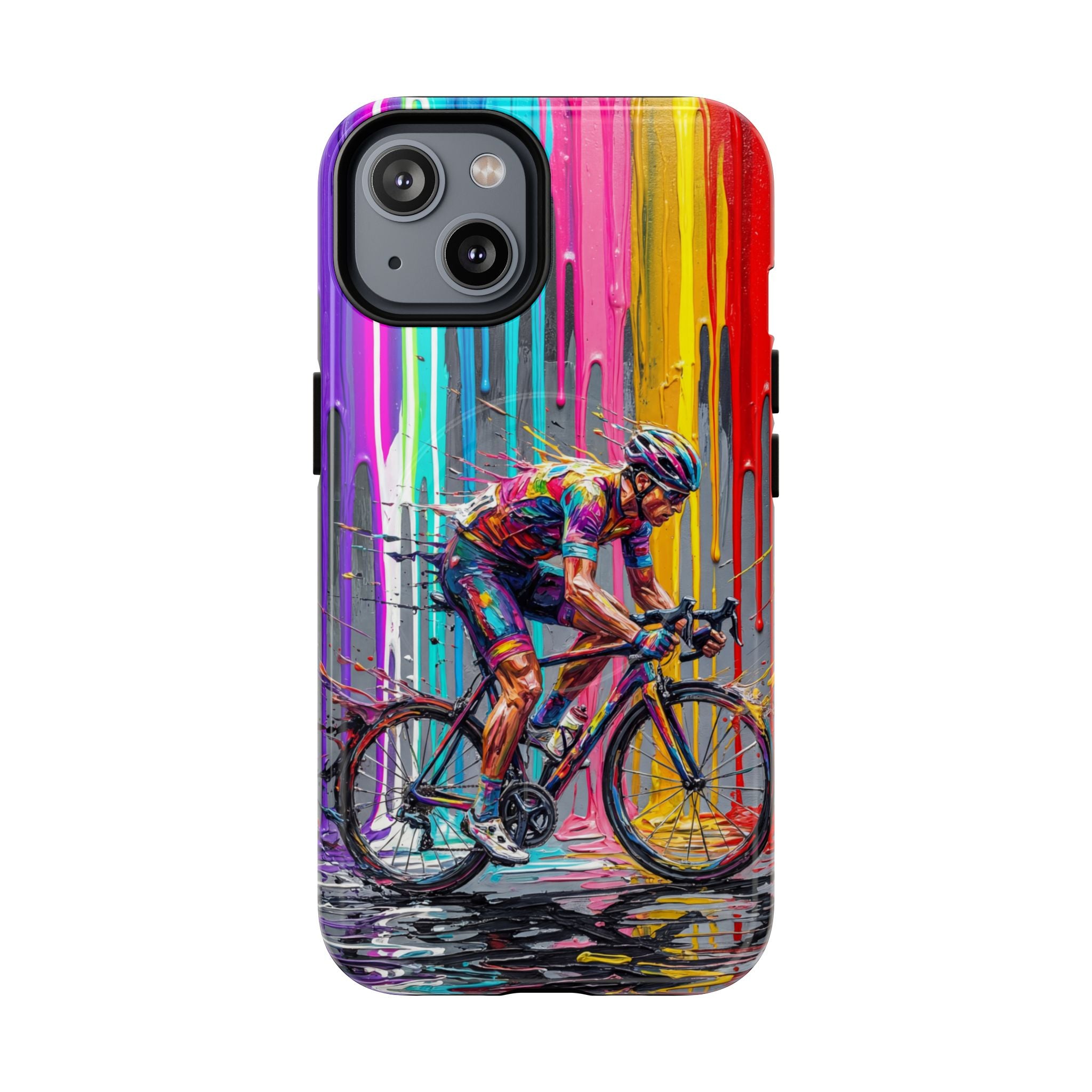 Cyclist Art MagSafe iPhone Case | Colourful Drip Painting Tough Cases