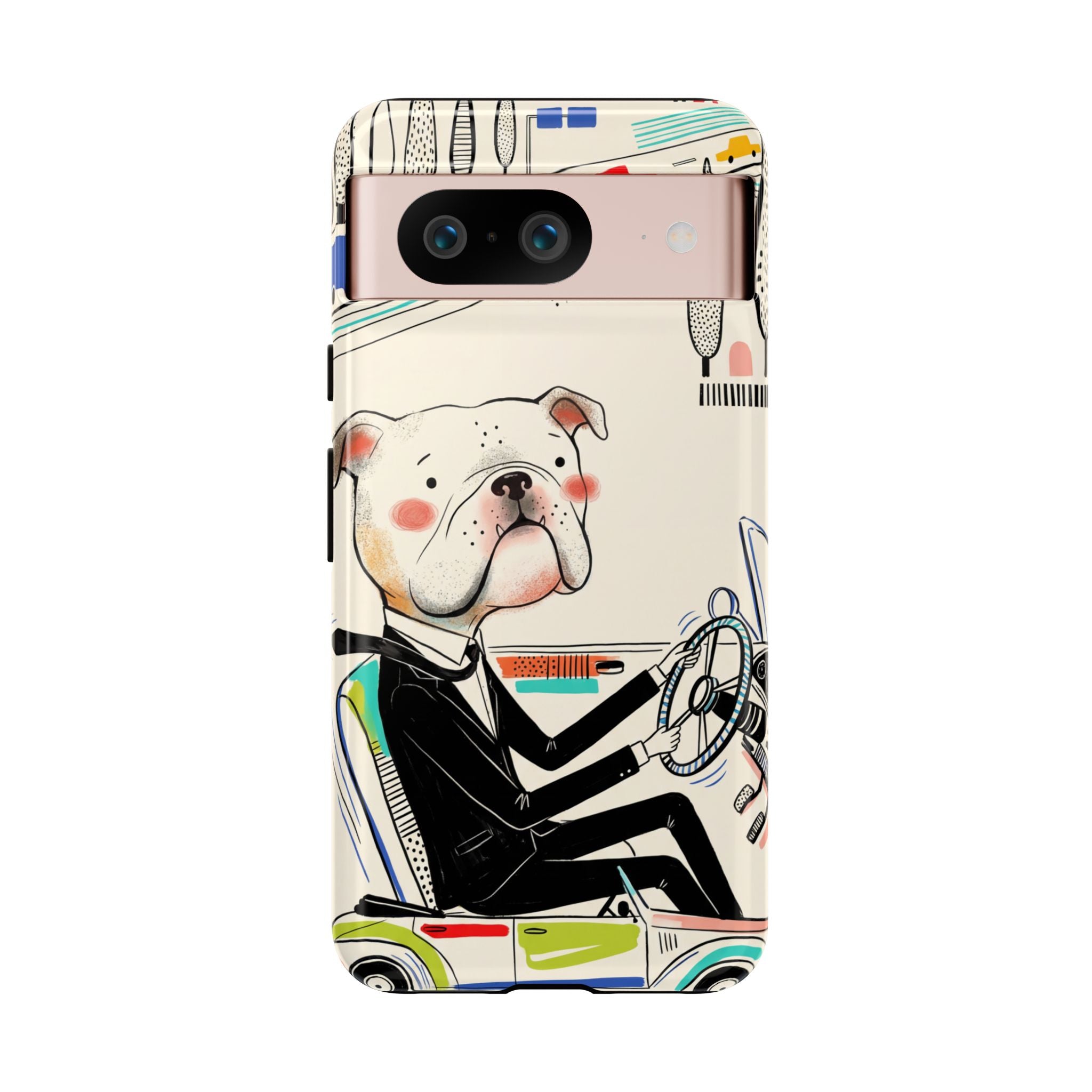 Bulldog Driver Google Pixel Phone Case | Cute Retro Dog Illustration