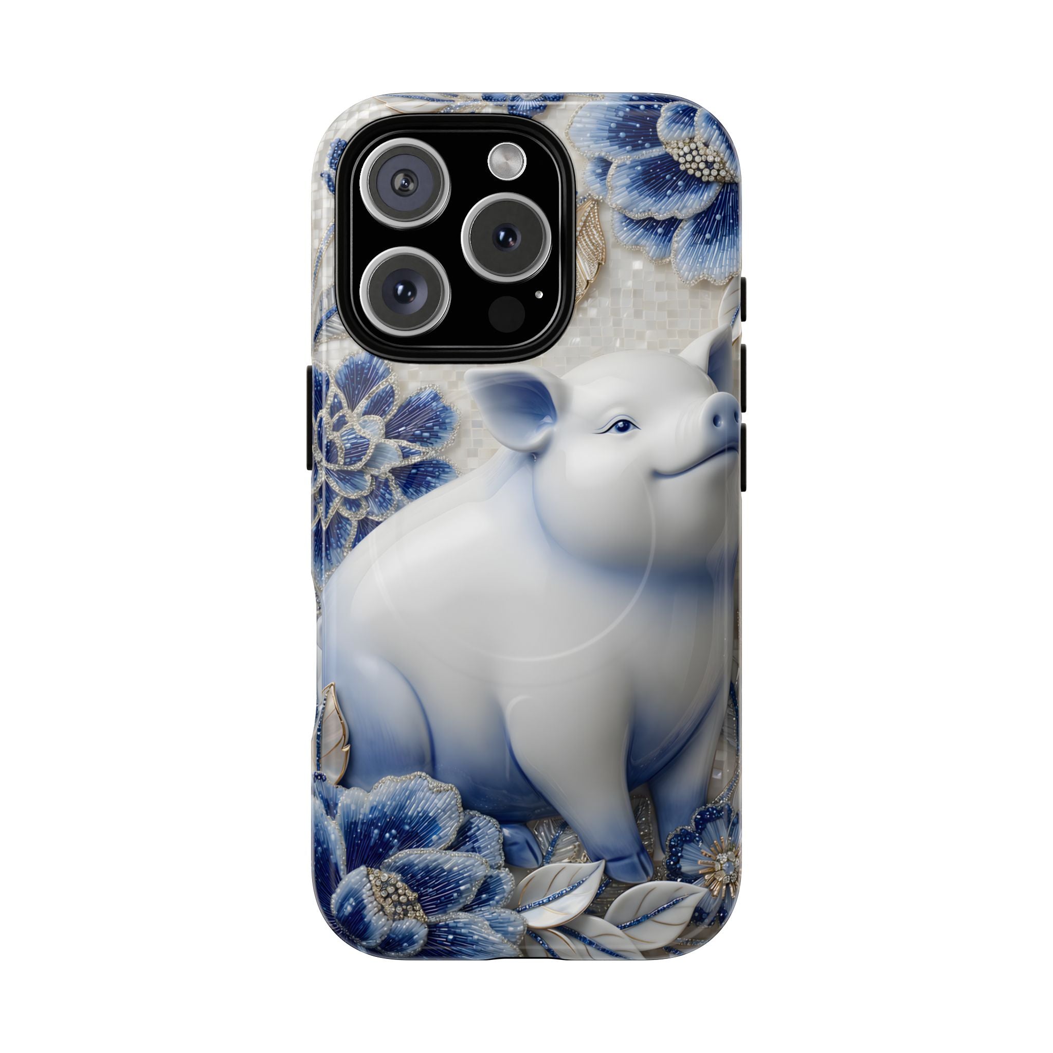 Asian Zodiac Pig MagSafe iPhone Case | Blue & White Porcelain Slim Protective Shockproof Case| Year of the Pig Gift