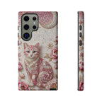 Custodia per telefono Samsung Galaxy con gatto floreale vintage | Cover per telefono con luna rosa e rose