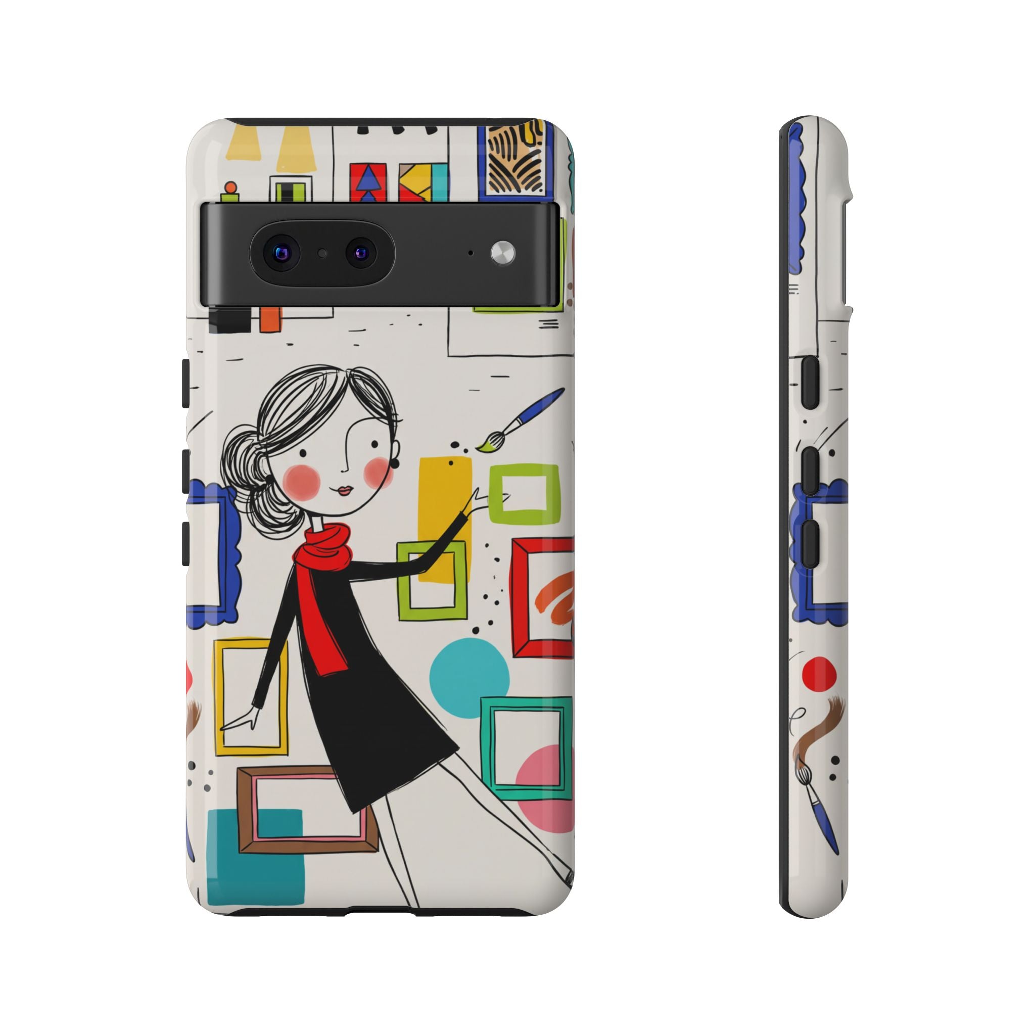 Art Gallery Illustration Google Pixel Phone Case | Cute Woman with Frames Design