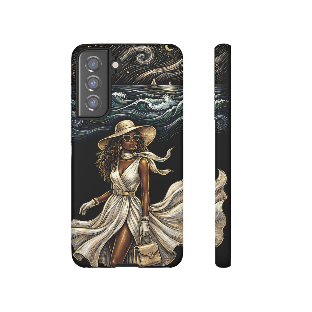 Samsung Galaxy Phone Case | Elegant Black Woman in Flowing Dress by the Sea