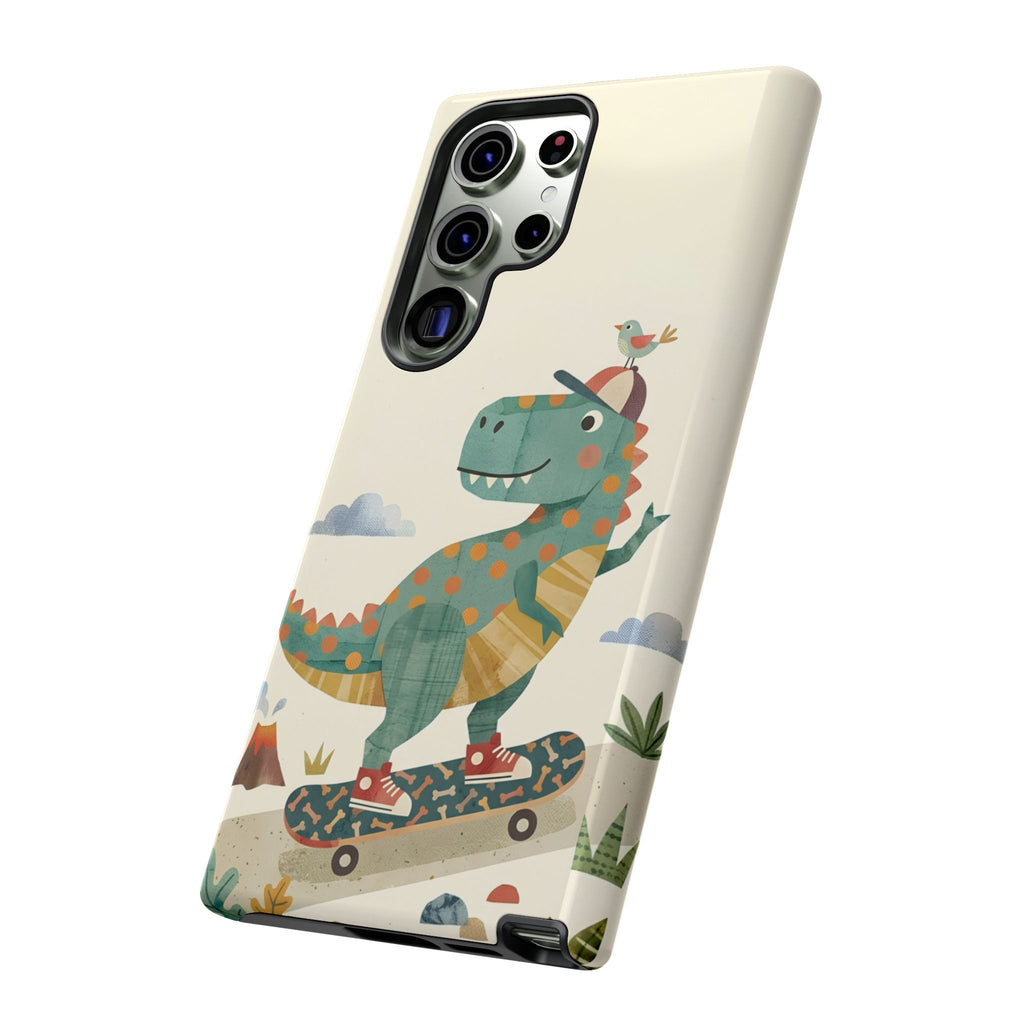Cute Skateboarding Dinosaur Tough Samsung Galaxy Phone Case | Vintage Kid Aesthetic T Rex Cover