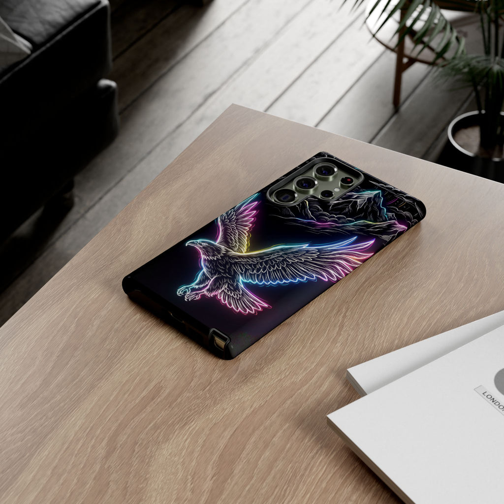 Neon Eagle Samsung Galaxy Phone Case with Mountain Design