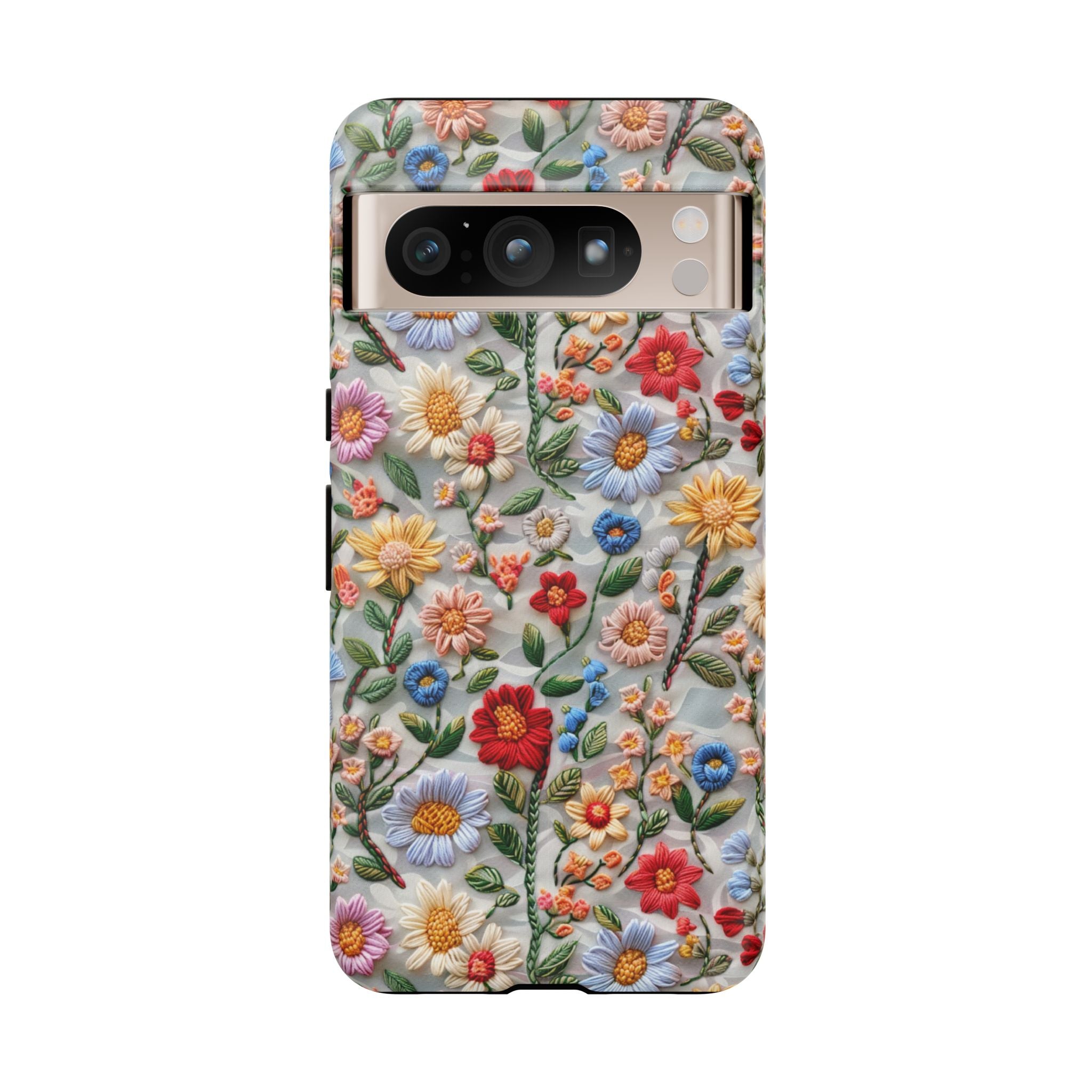 Floral Embroidered Pattern Tough Google Pixel Case — Colourful Daisy & Wildflower Design
