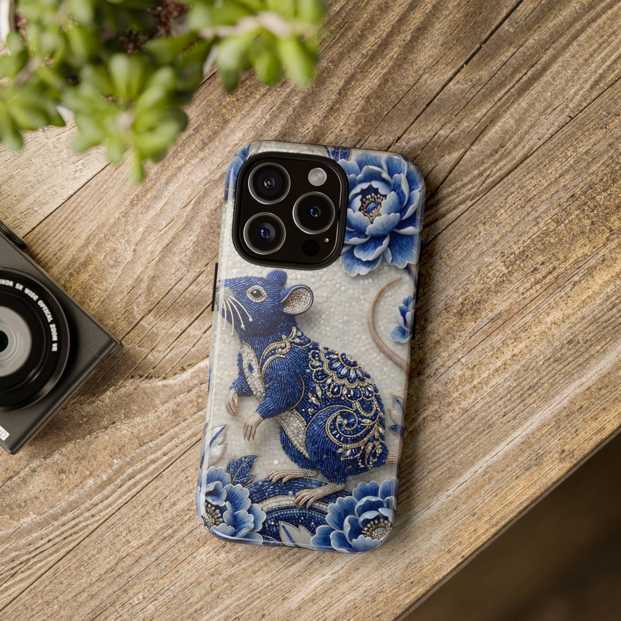 Asian Zodiac Rat iPhone Case | Blue & White Porcelain Art Slim Protective iPhone Case | Year of the Rat Gift