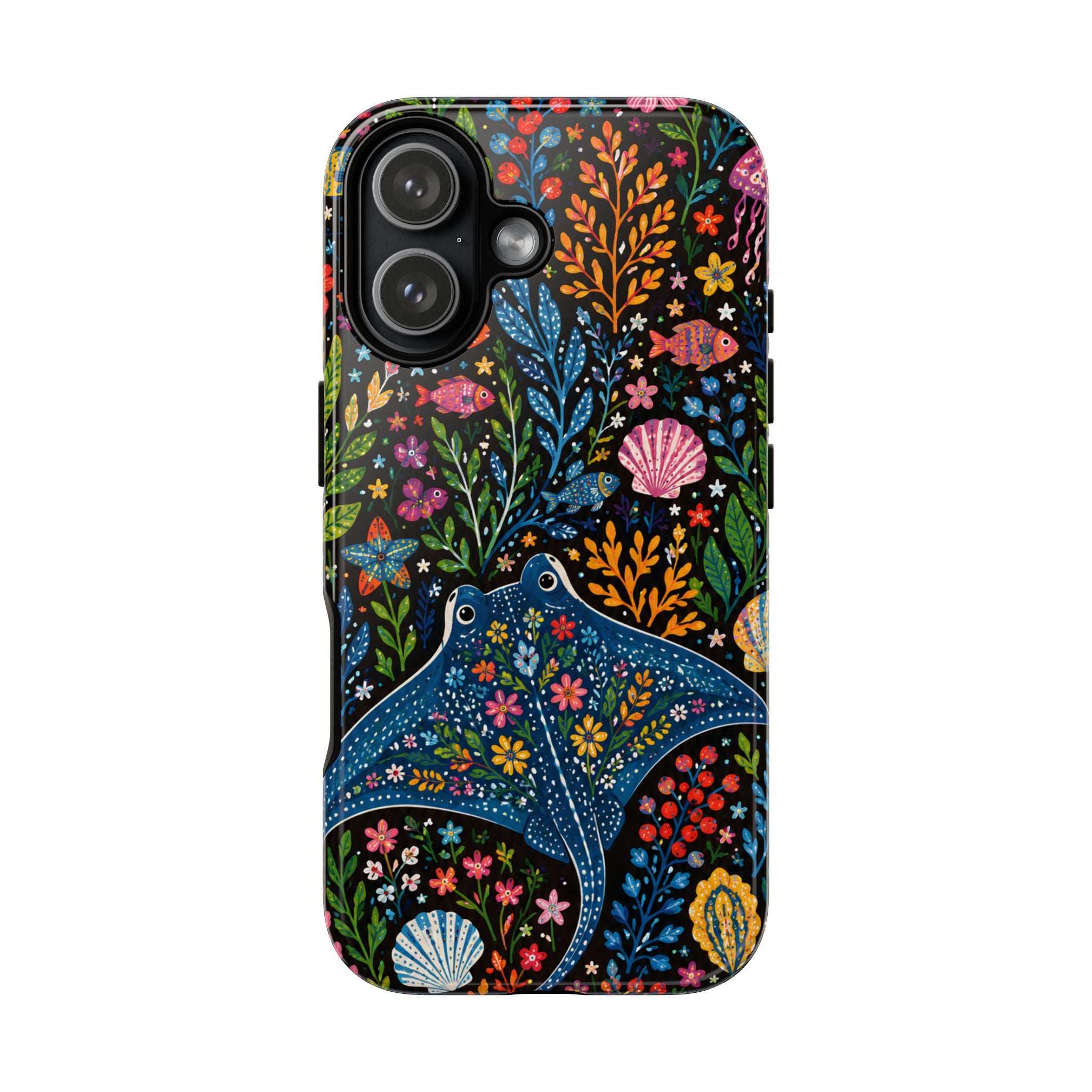Manta Ray Floral iPhone Case | Colorful Underwater Sea Life Protective Cover