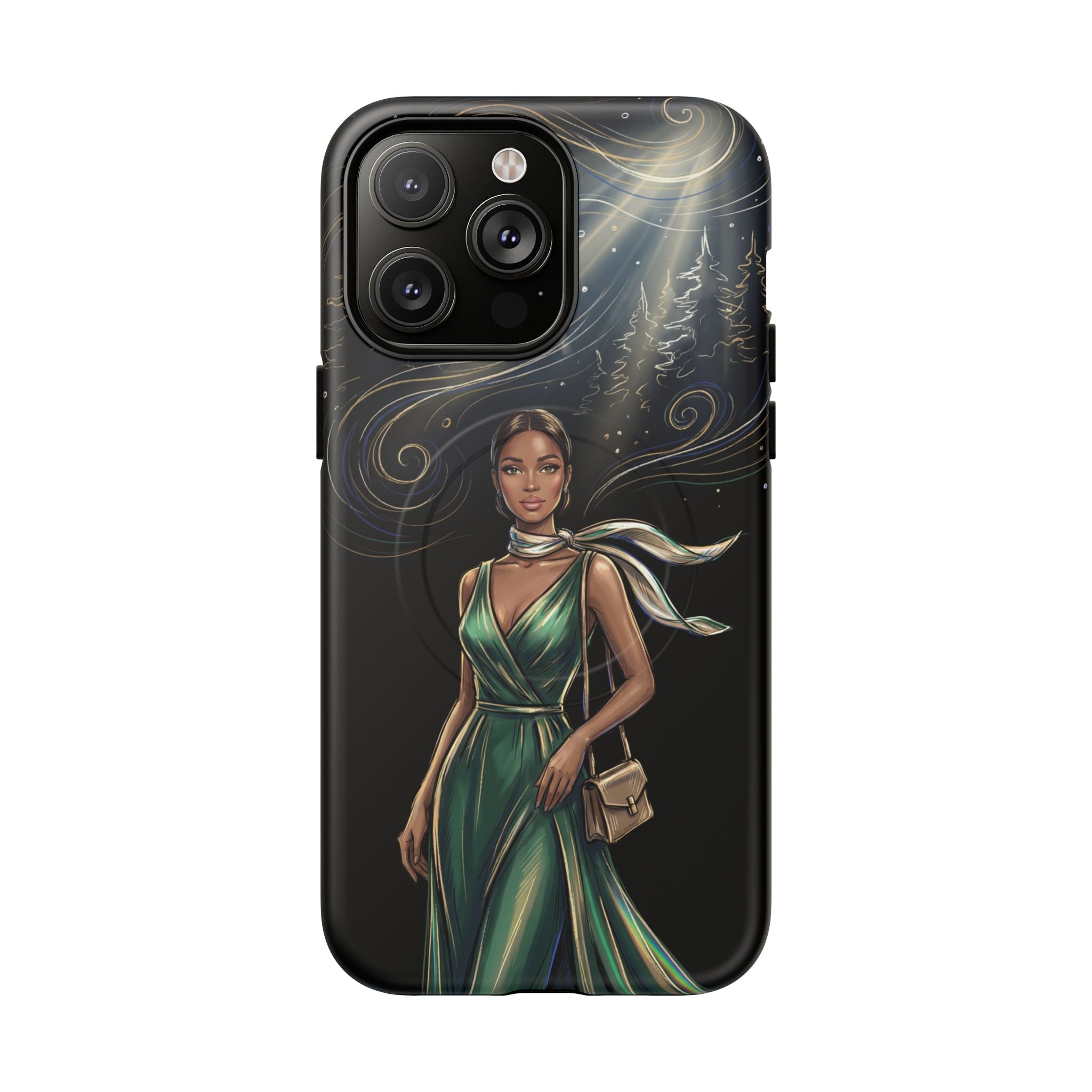 Elegant Woman in Green Dress Art Protective Tough MagSafe iPhone Case